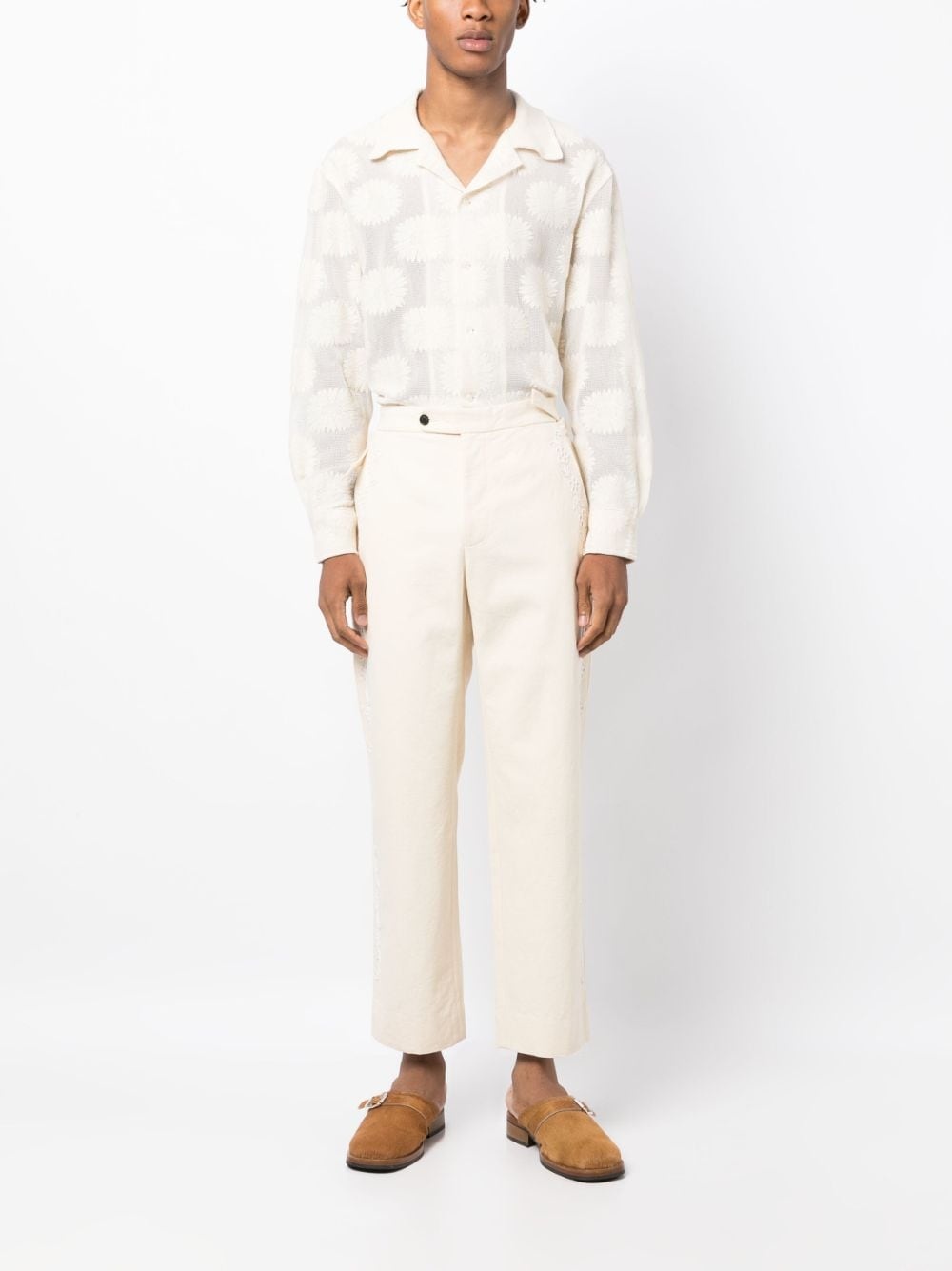 floral-embroidery chino trousers - 2