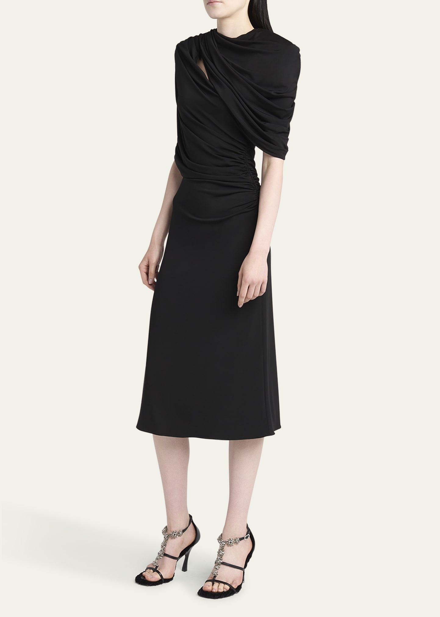 Draped Cape Midi Dress - 4