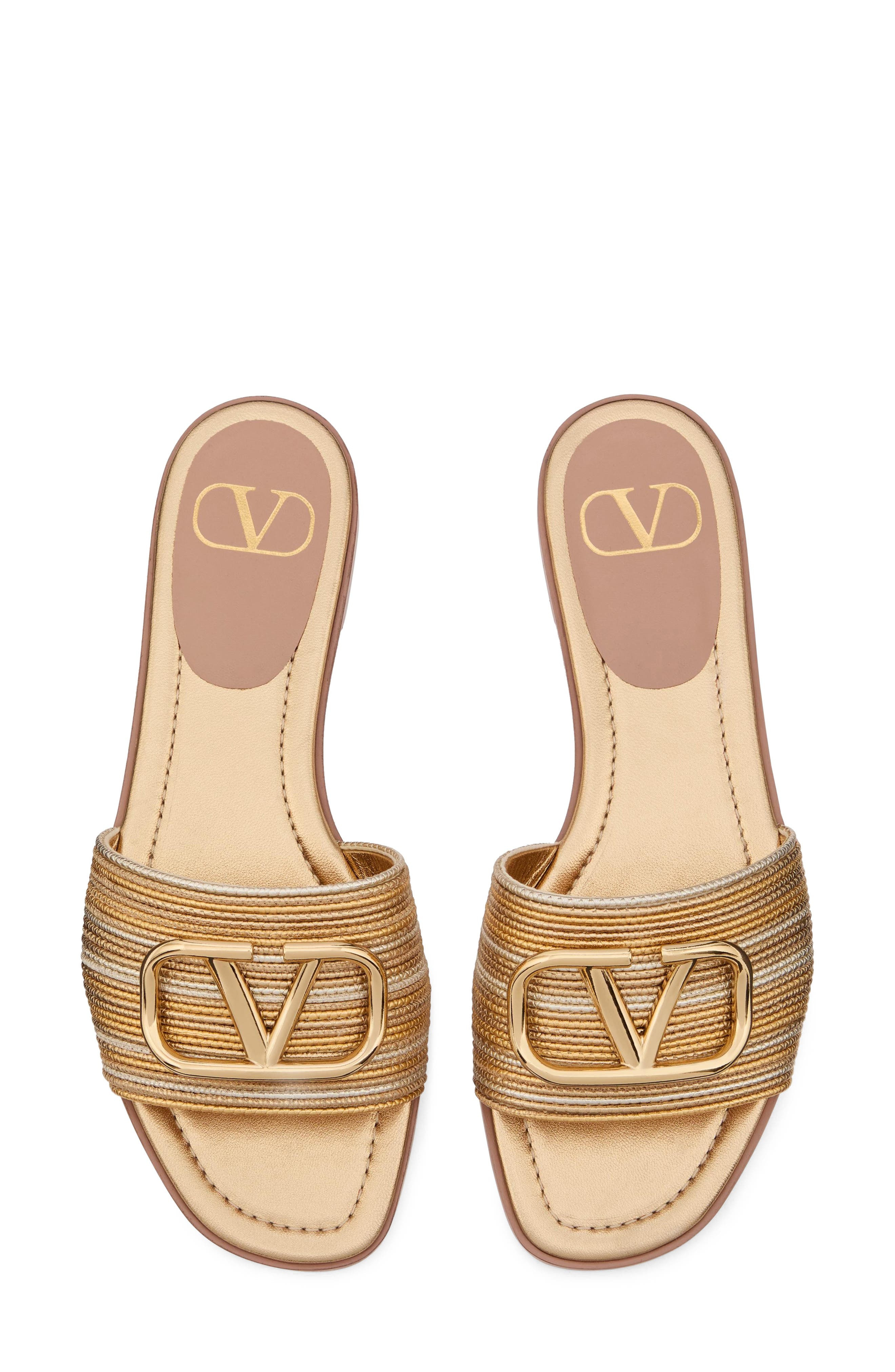 Valentino Garavani VLOGO Signature Slide Sandal in Star Gold Multicolor at Nordstrom - 4