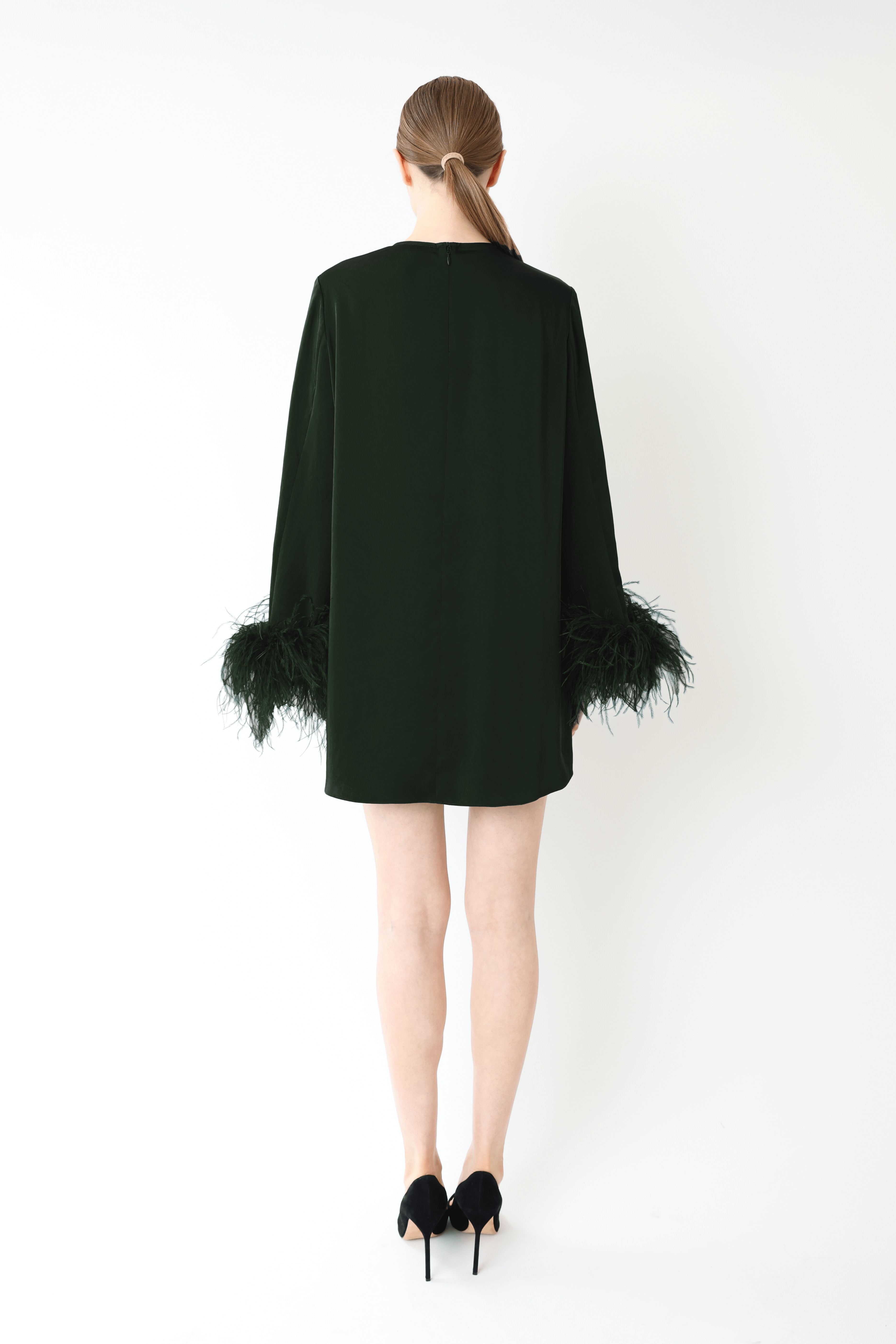 Satin Dress With Feathers - 3