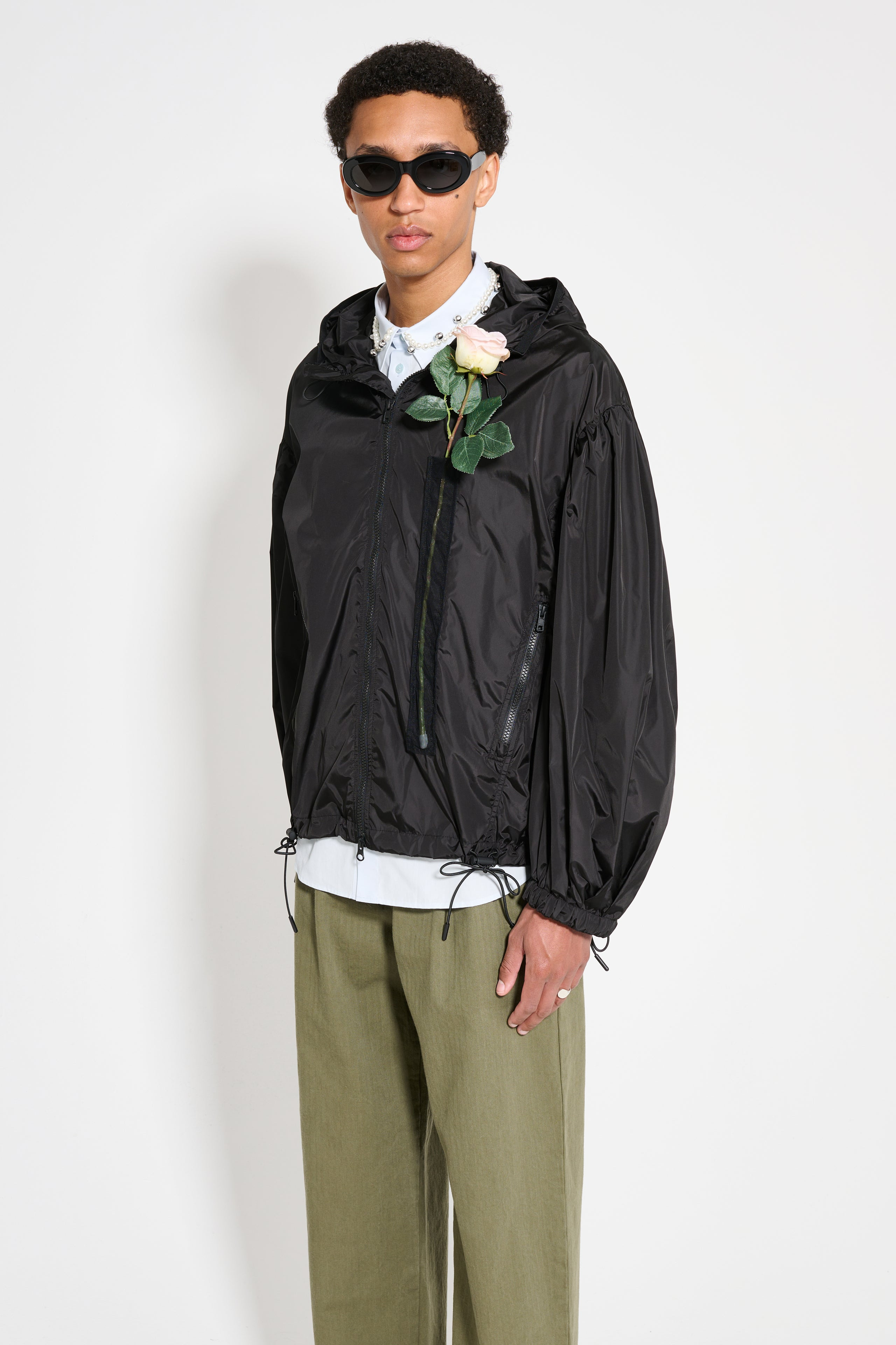 SIMONE ROCHA PUFF SLEEVE JACKET WITH TULLE POCKET AND FLOWER BLACK - 3