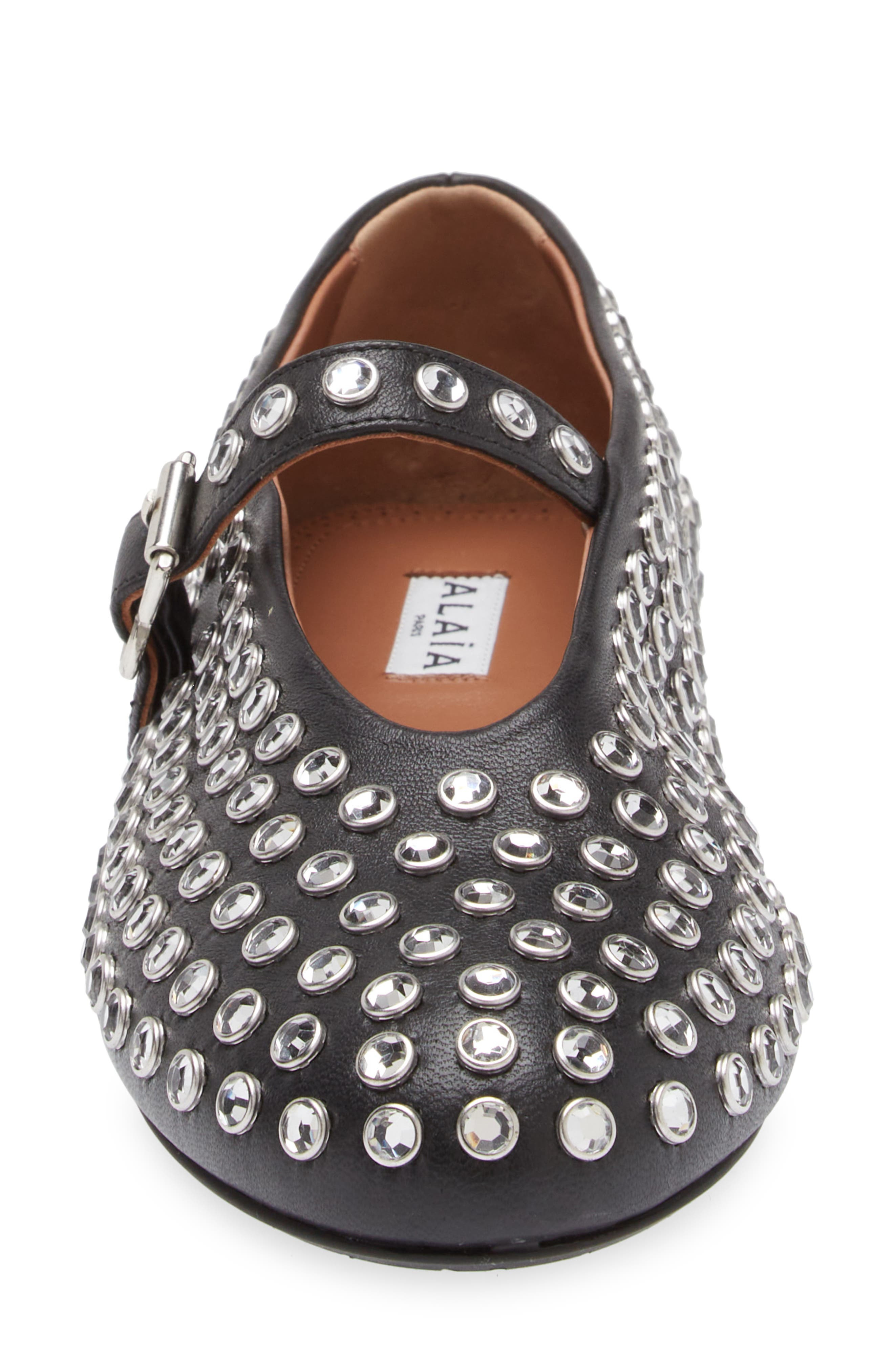 Alaïa Rhinestone Ballet Flat in Noir-999 at Nordstrom - 4