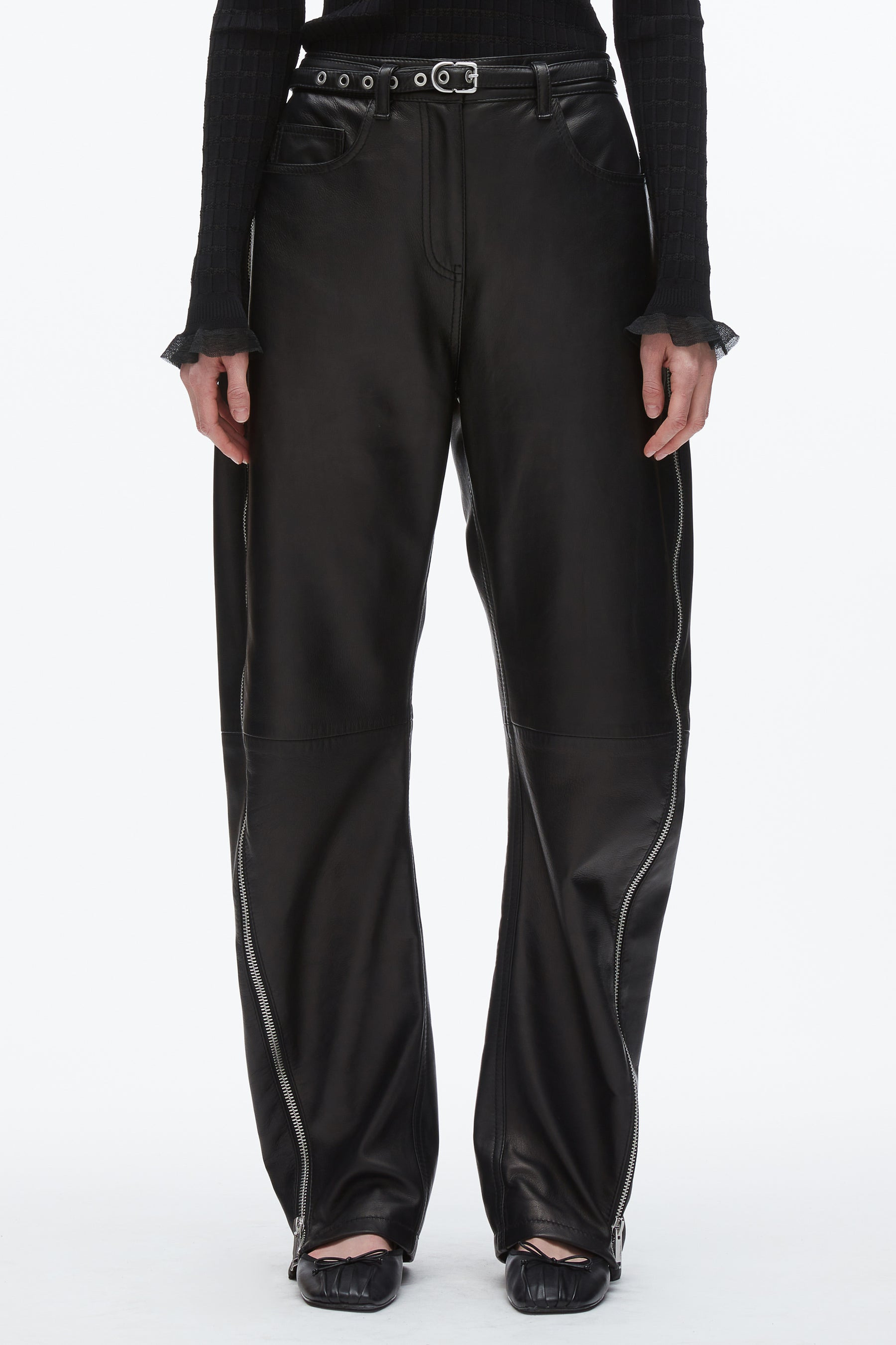 Leather Barrel Jean with Zippers - 3