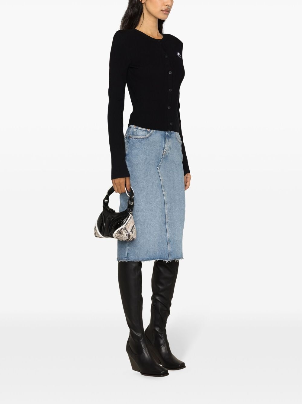 Crescent Moon-embroidered knitted cardigan - 3