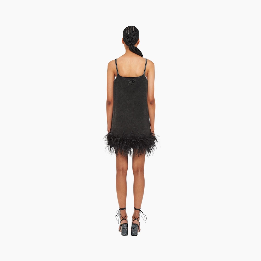 Denim mini-dress with feathers - 4