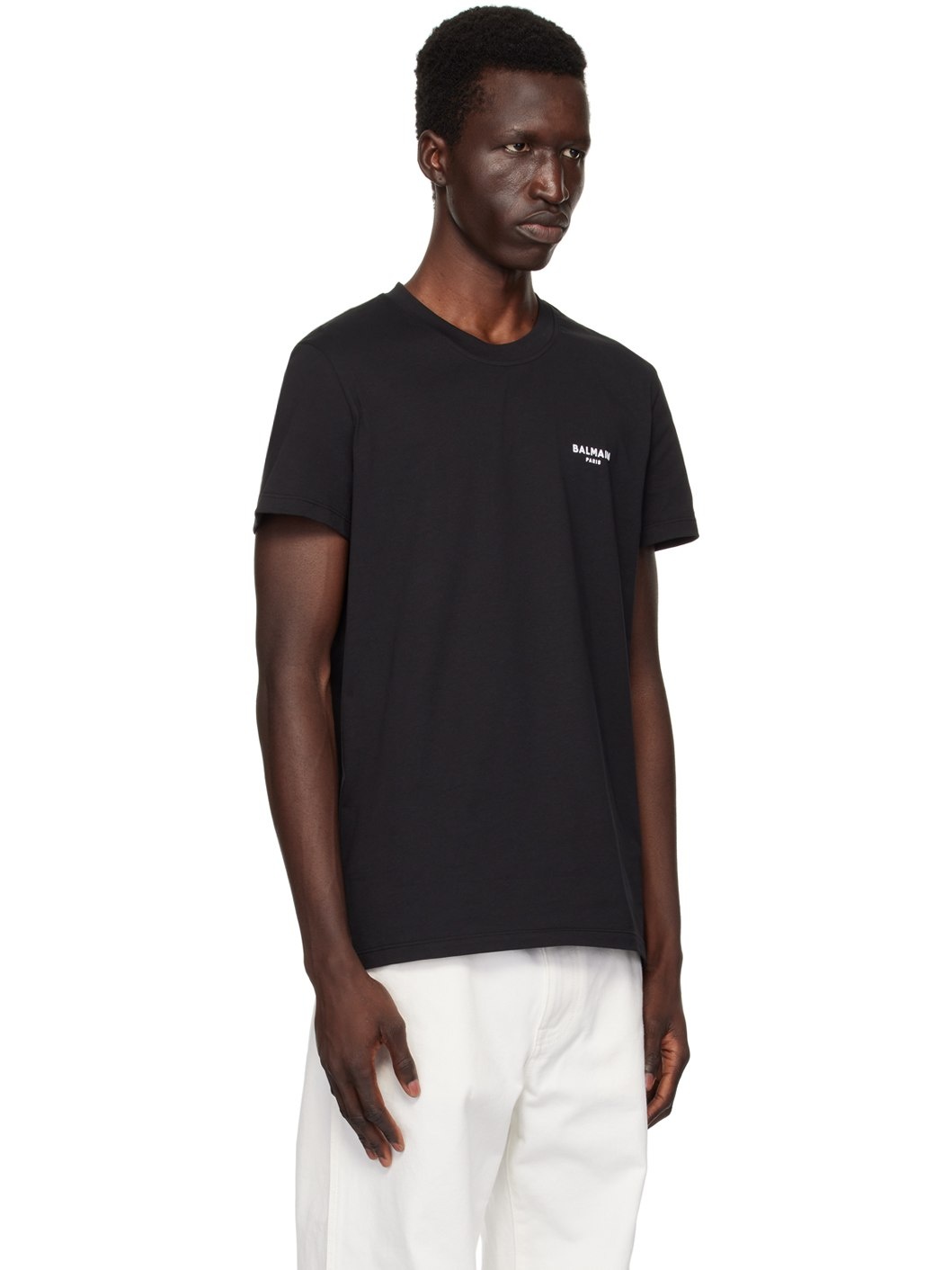 Black 'Balmain Paris' Flocked T-Shirt - 2