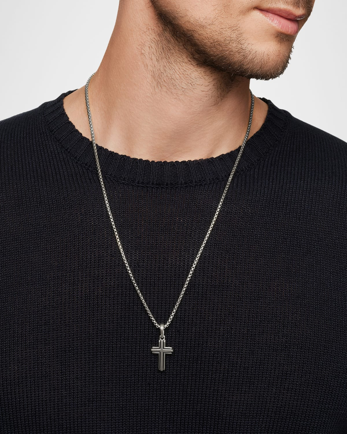 Men's Deco Cross Pendant in Silver, 27mm - 6