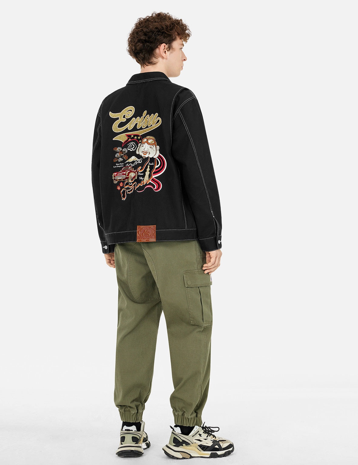 Godhead and Map Appliqué Embroidery Fashion Fit Worker Denim Jacket - 4