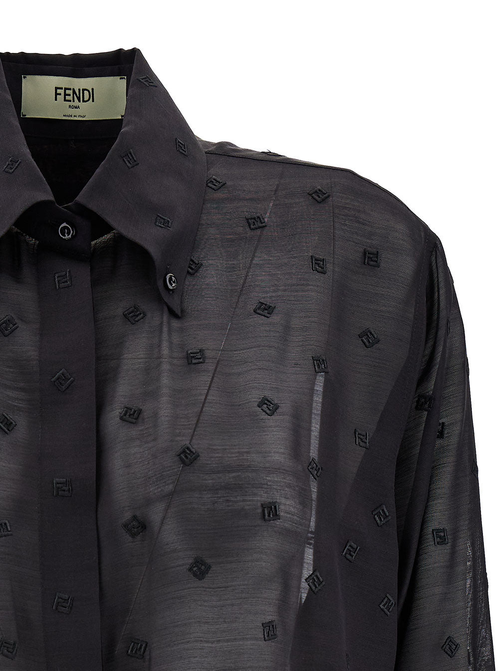 Fendi Women Black Shirt With Ff Logo Embroideries In Silk And Wool Woman - 3