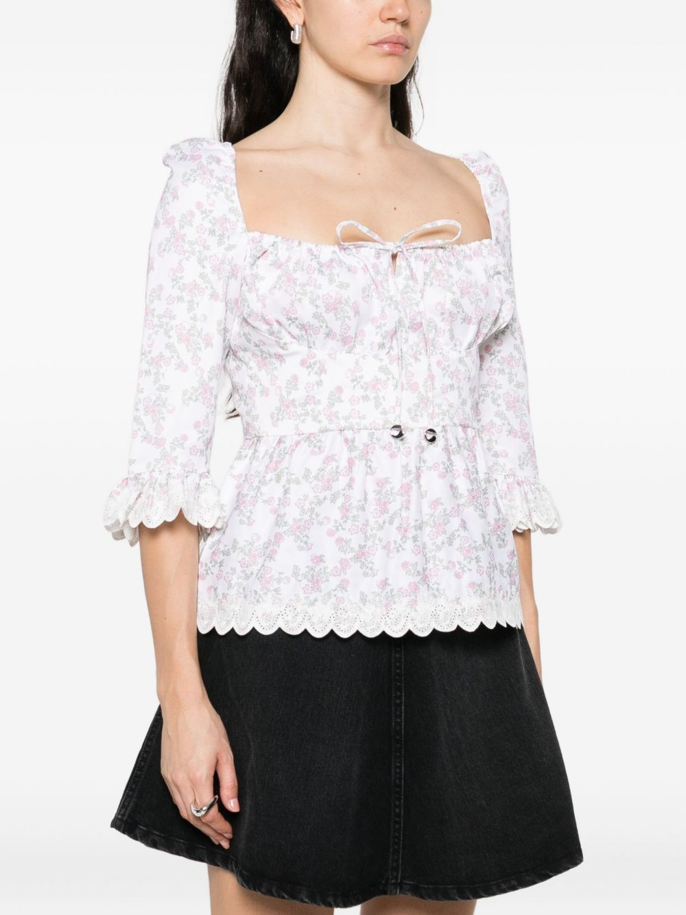 floral-print ruffled top - 3