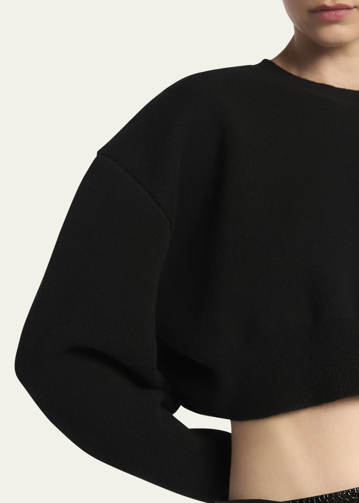 Wool-Cashmere Blouson-Sleeve Crop Sweater - 5