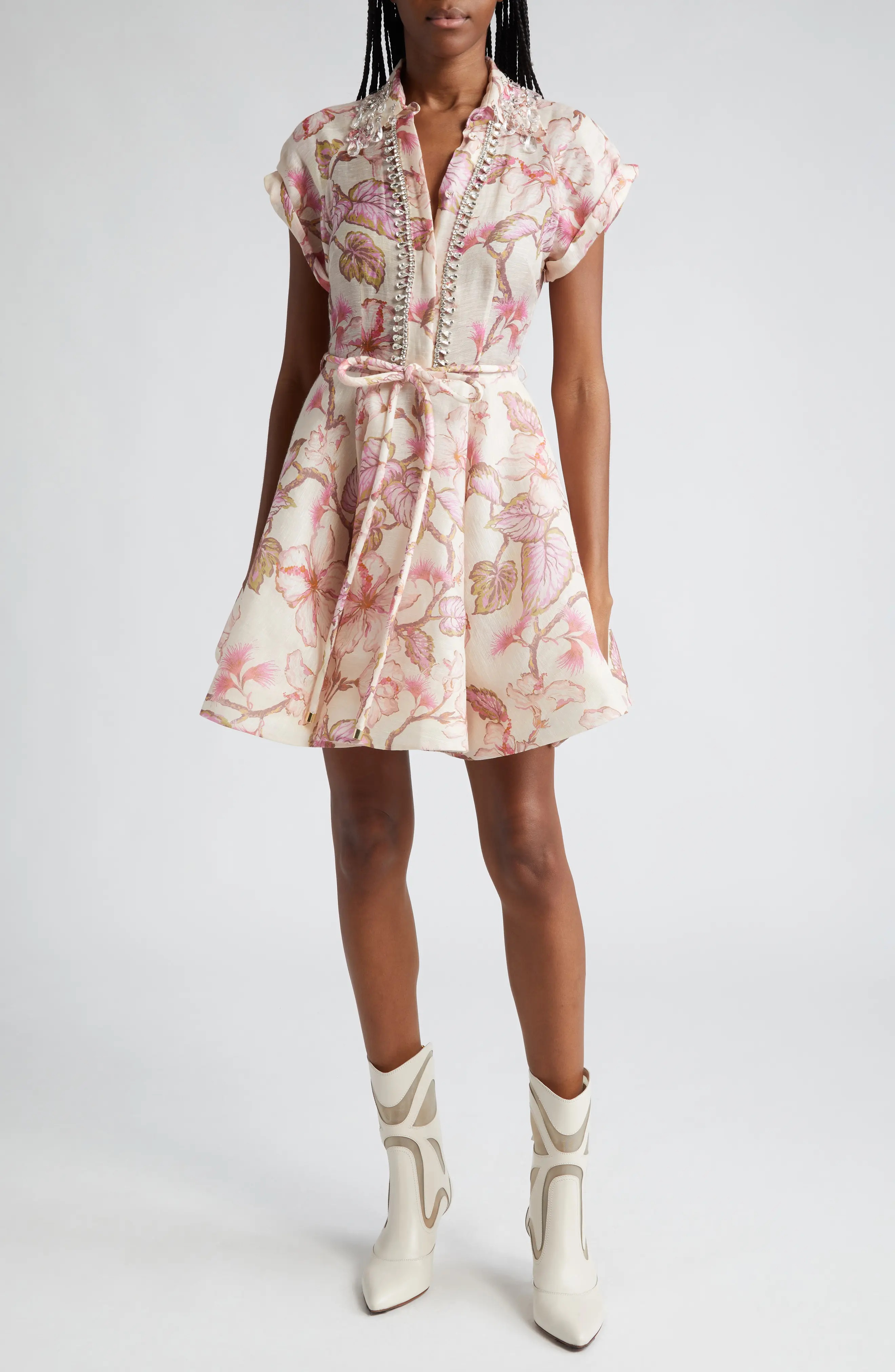 Zimmermann Matchmaker Crystal Embellished Belted Linen