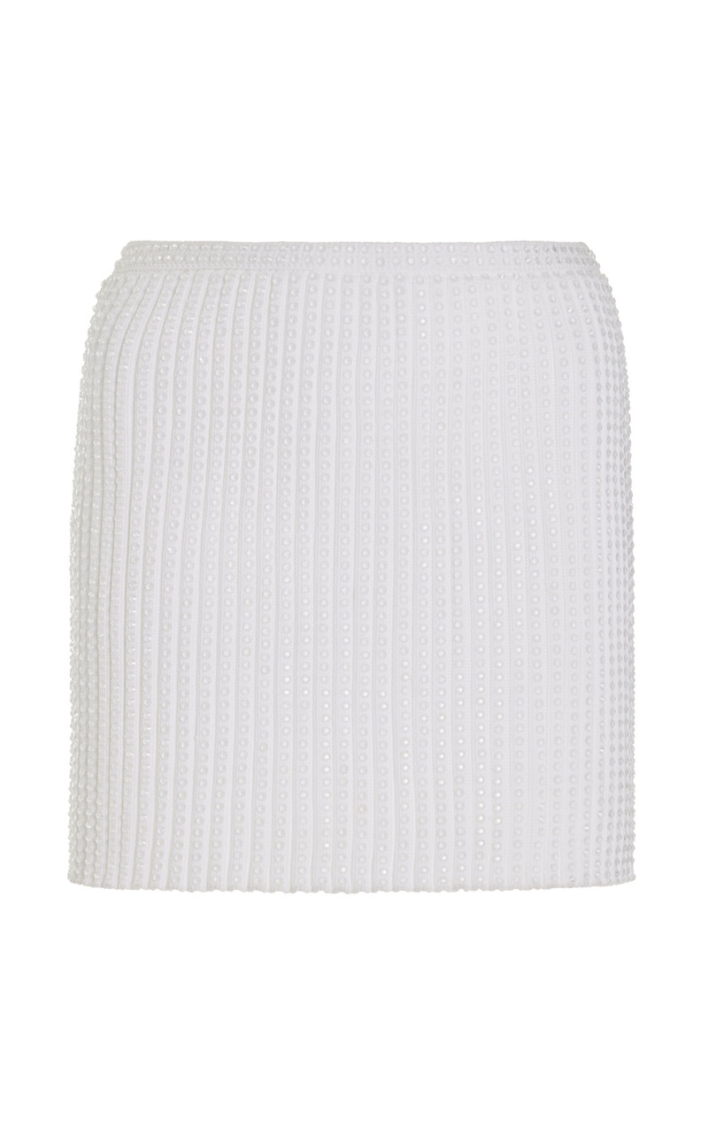 Crystal-Embellished Ribbed-Knit Mini Skirt white - 1
