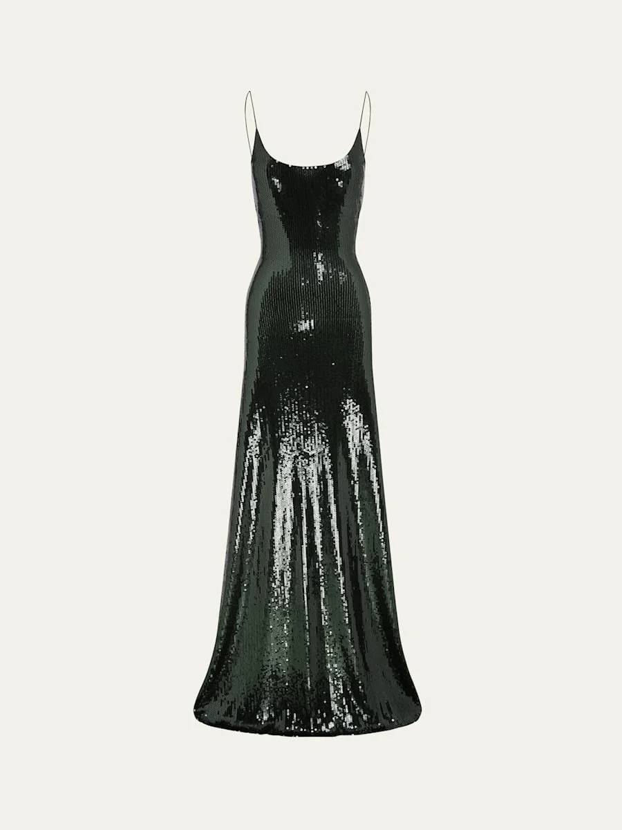 Singlet Backless Mesh Sequined Gown - 1