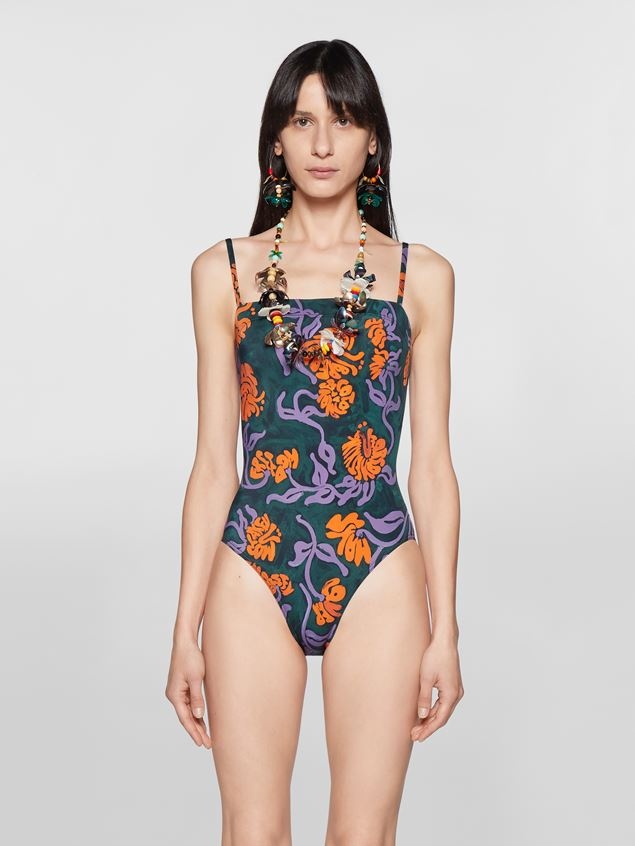 ONE-PIECE SWIMMING COSTUME IN GREEN FLOREAL STRIPE PRINT - 2