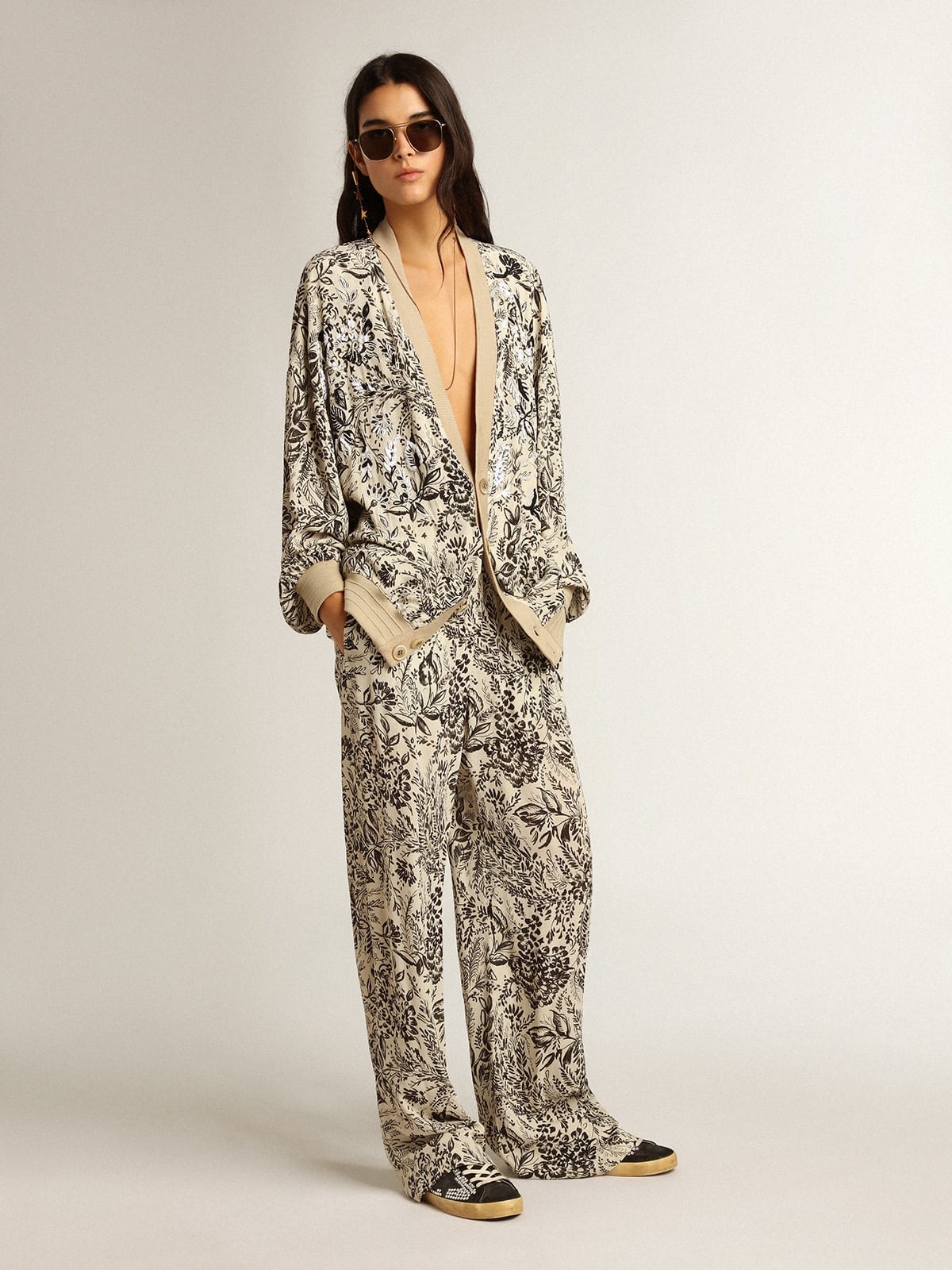 White viscose cardigan with toile de jouy print and embroidery - 3