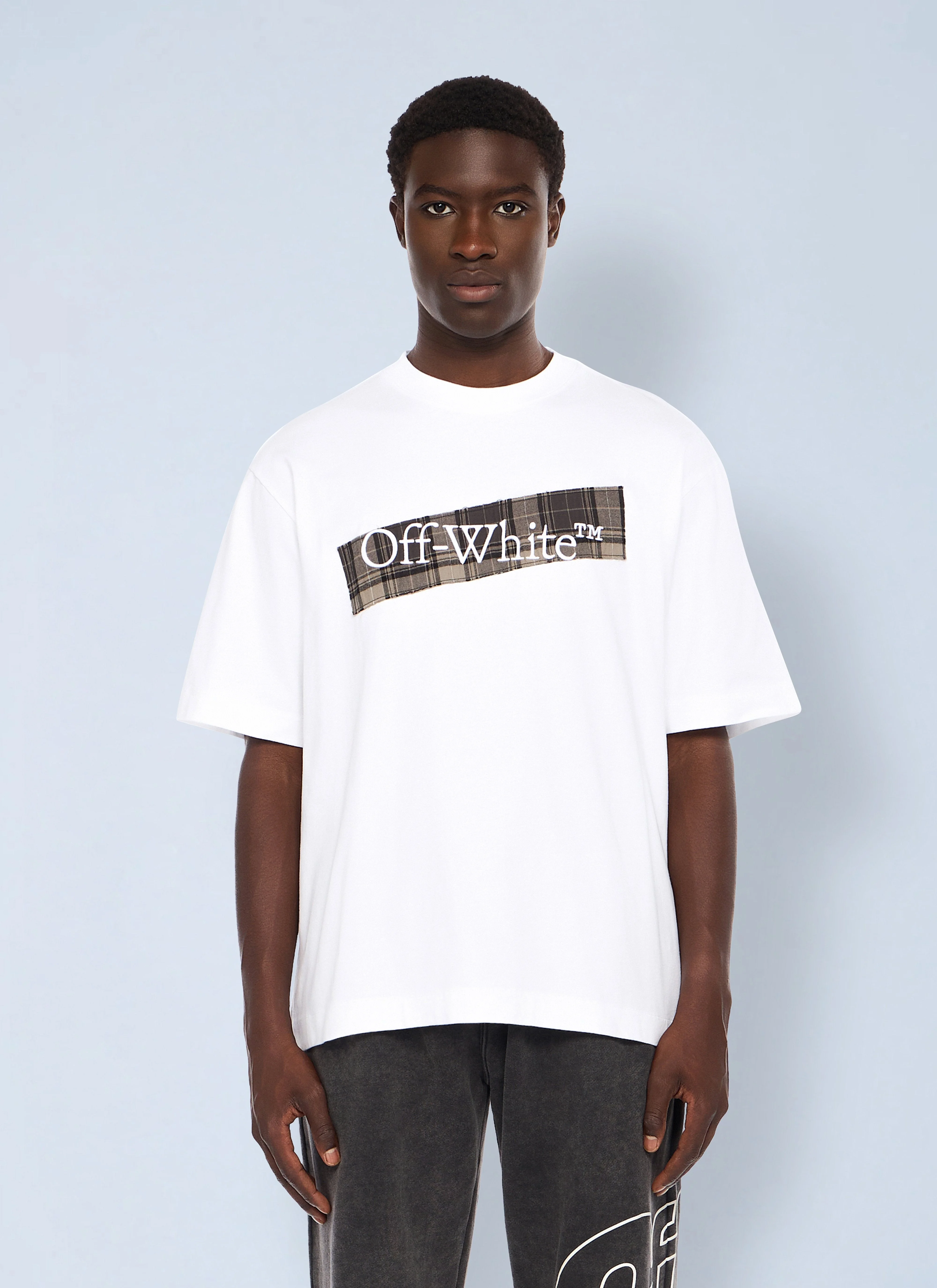 Off-White Men Flannel Diagonal Skate Logo T-Shirt - 1