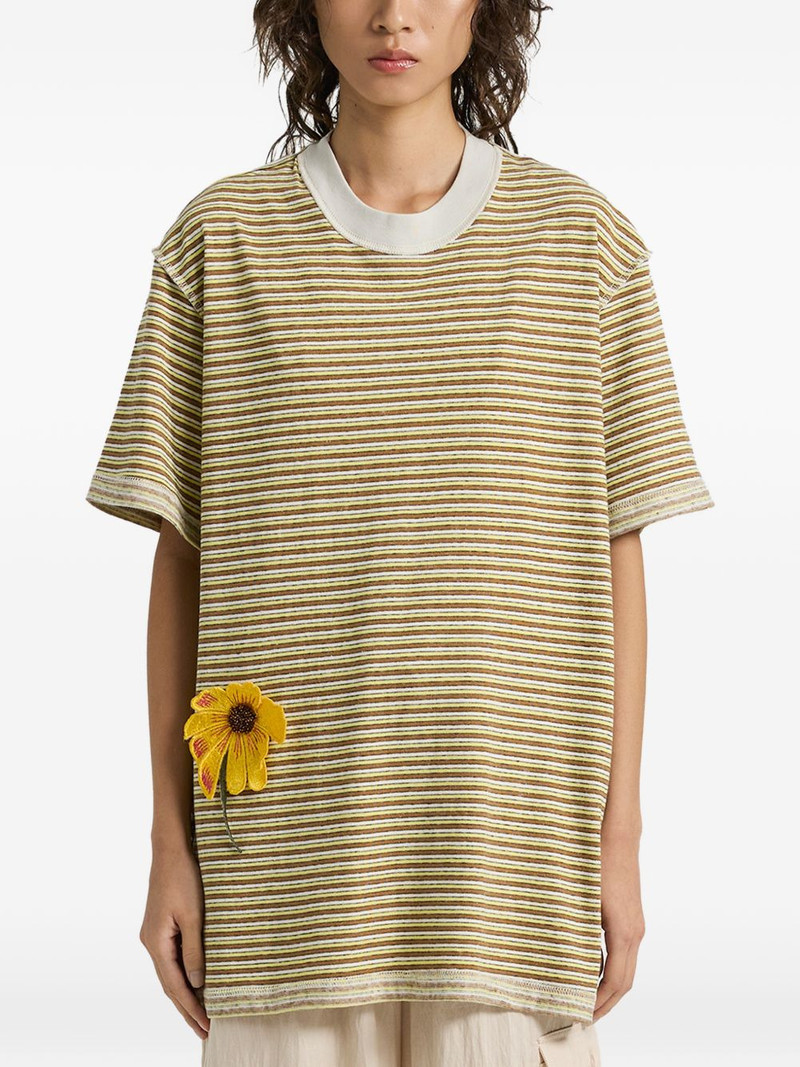 striped-pattern flower T-shirt 1