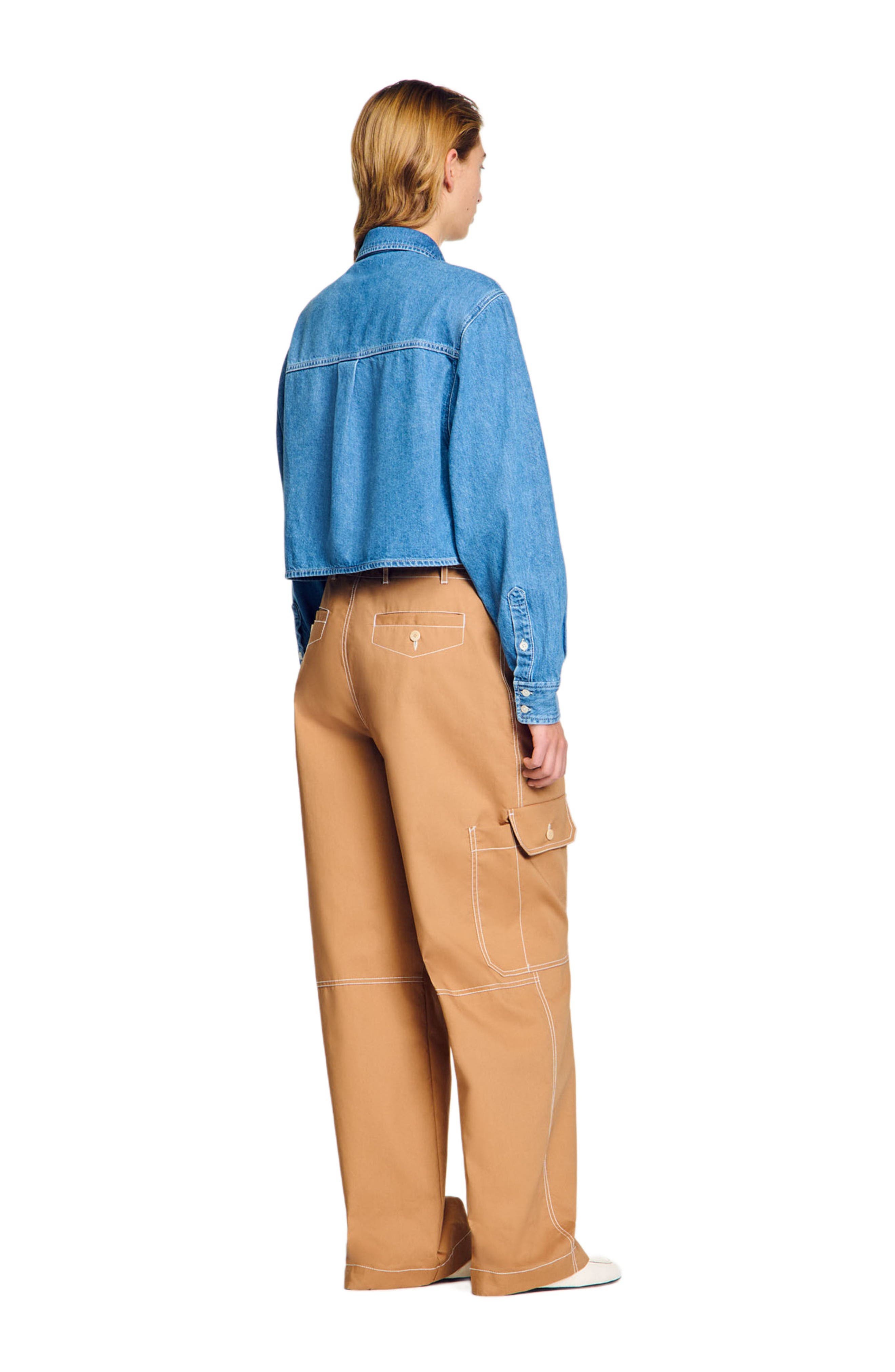 SANDRO Denim cropped shirt in Blue Jean at Nordstrom - 2