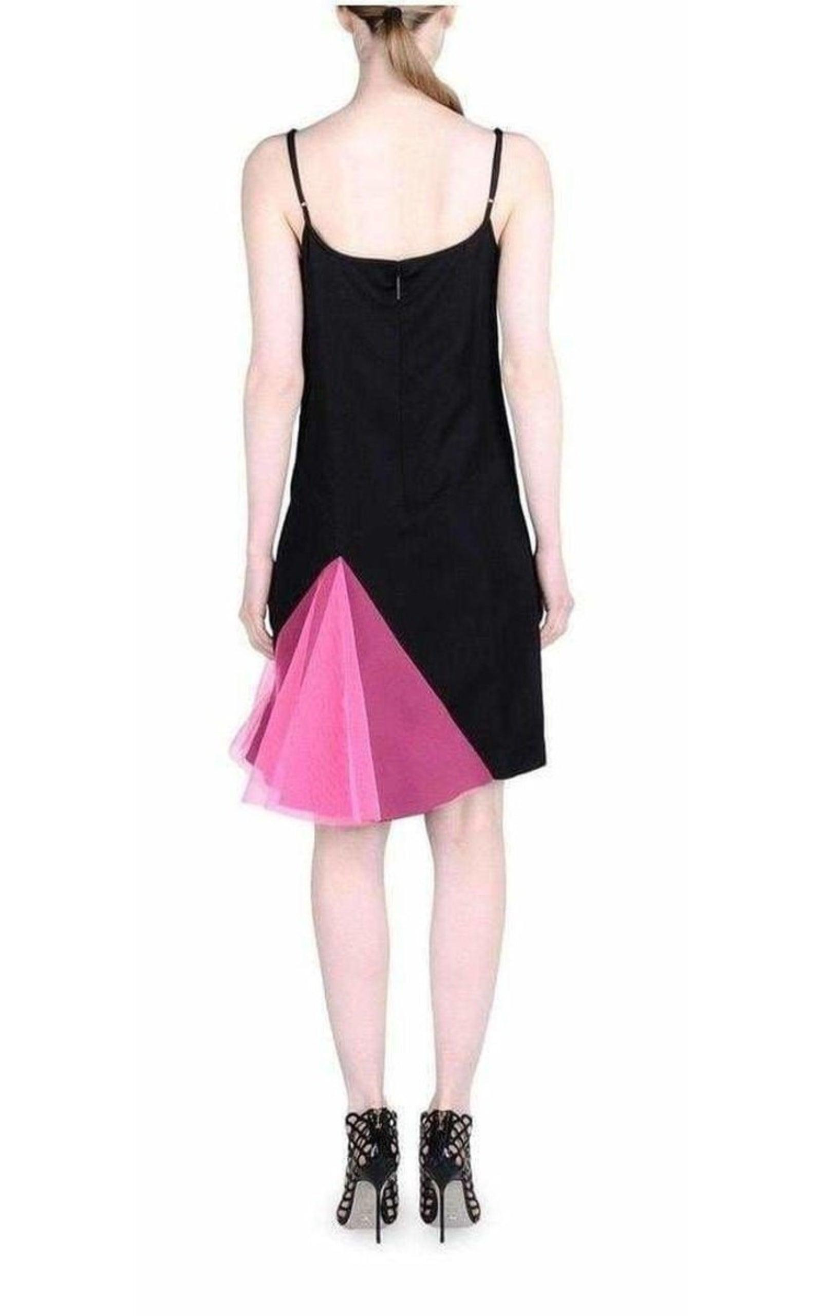 Black Strappy Dress With Neon Pink Godets - 4