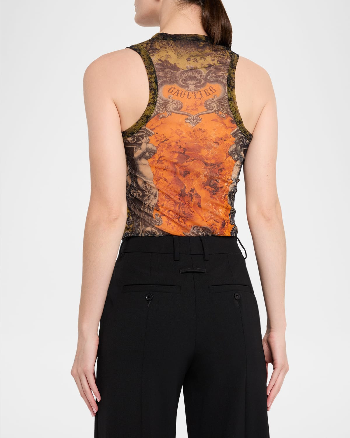 Jean Paul Gaultier Medallion Printed Mesh Tank Top