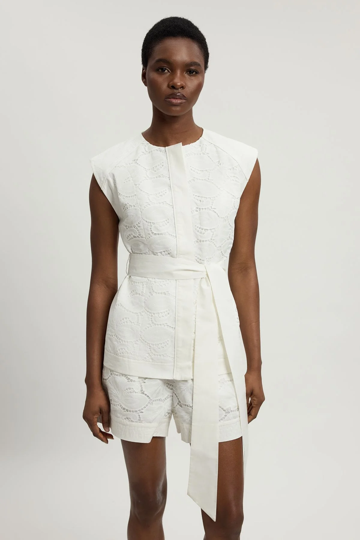 Cutwork Cotton Tie Detail Woven Top - 1