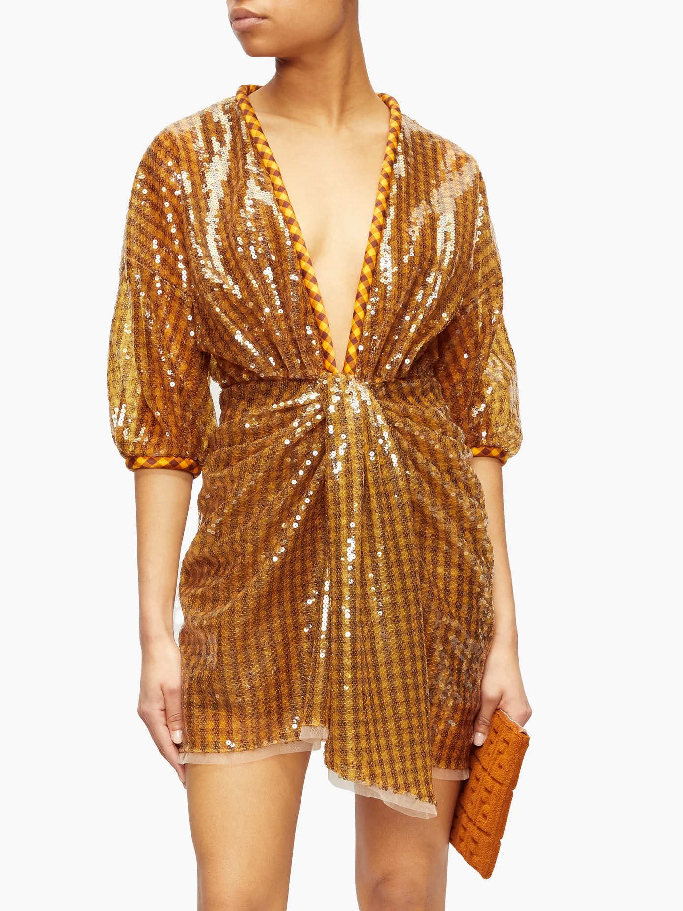 Sequinned plunge-neck mini dress - 3