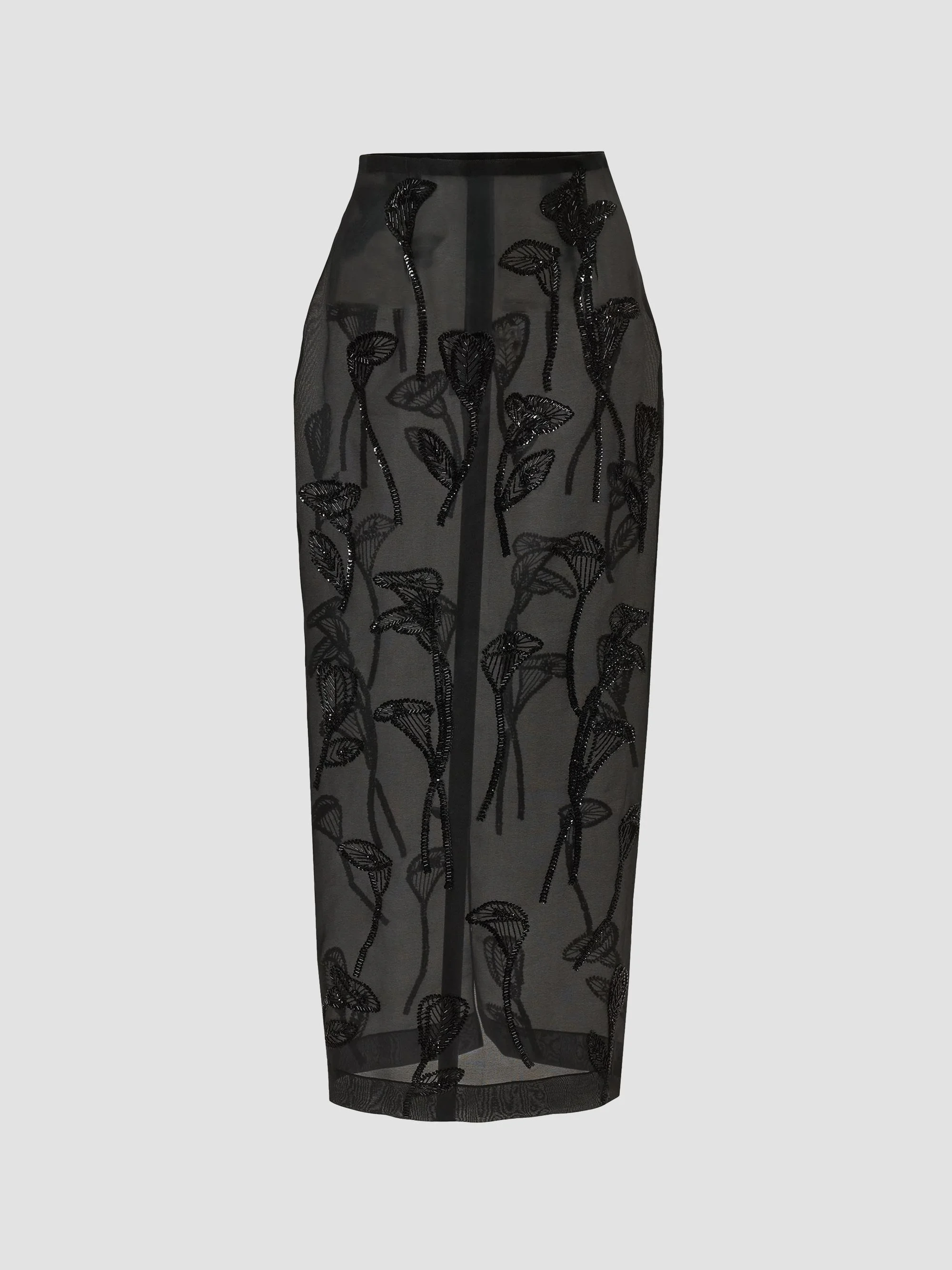 Women's Embellished Floral Silk Chiffon Pencil Skirt - Black - 1