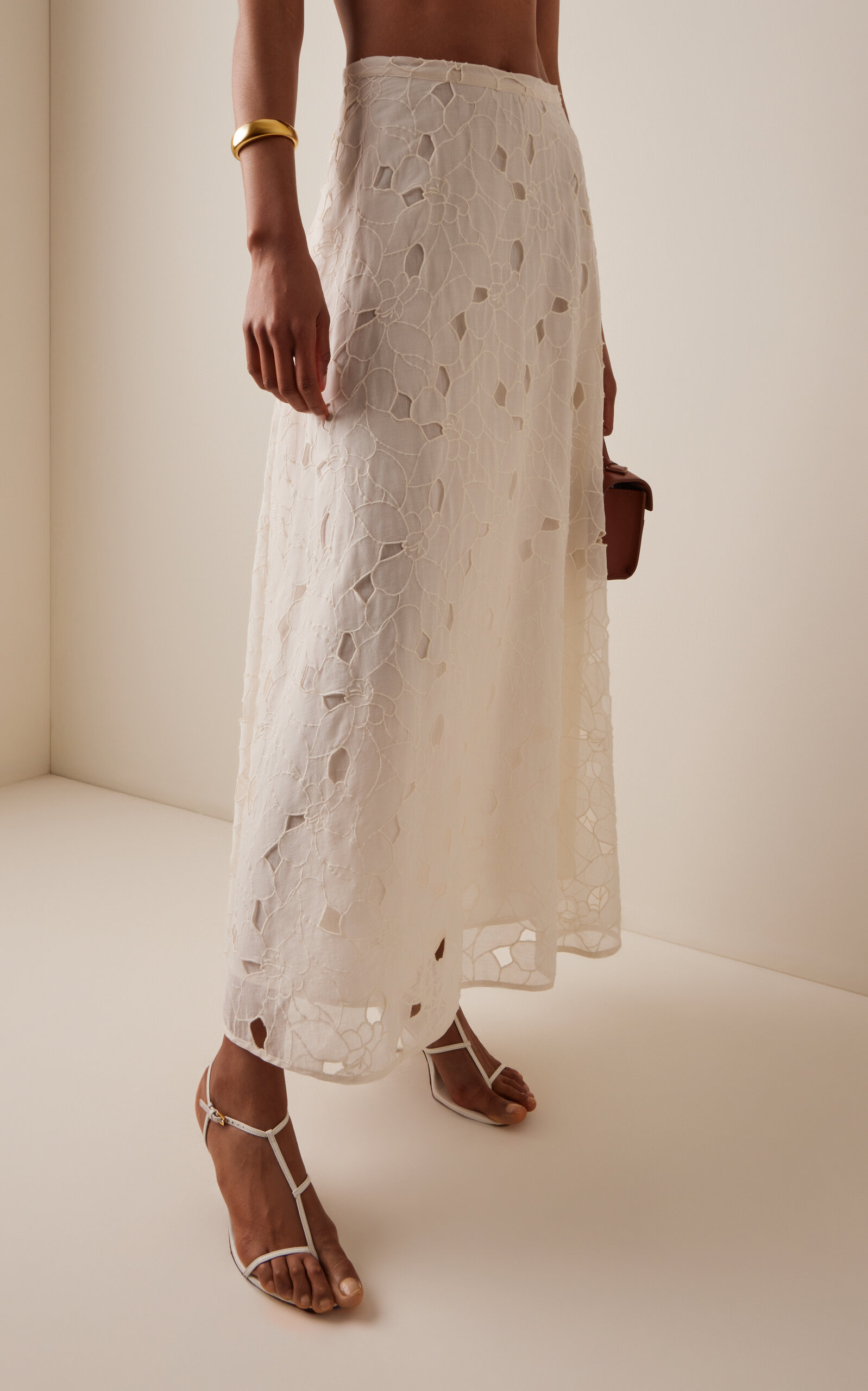 Caro Broderie Anglaise Cotton Maxi Skirt white - 3