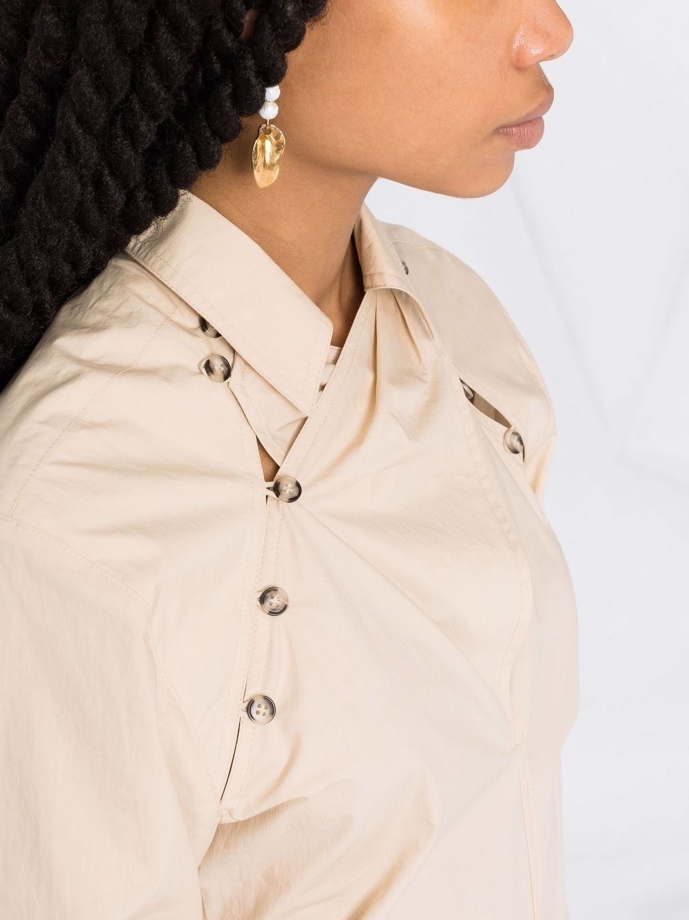 asymmetric-fastening mini shirt dress - 3