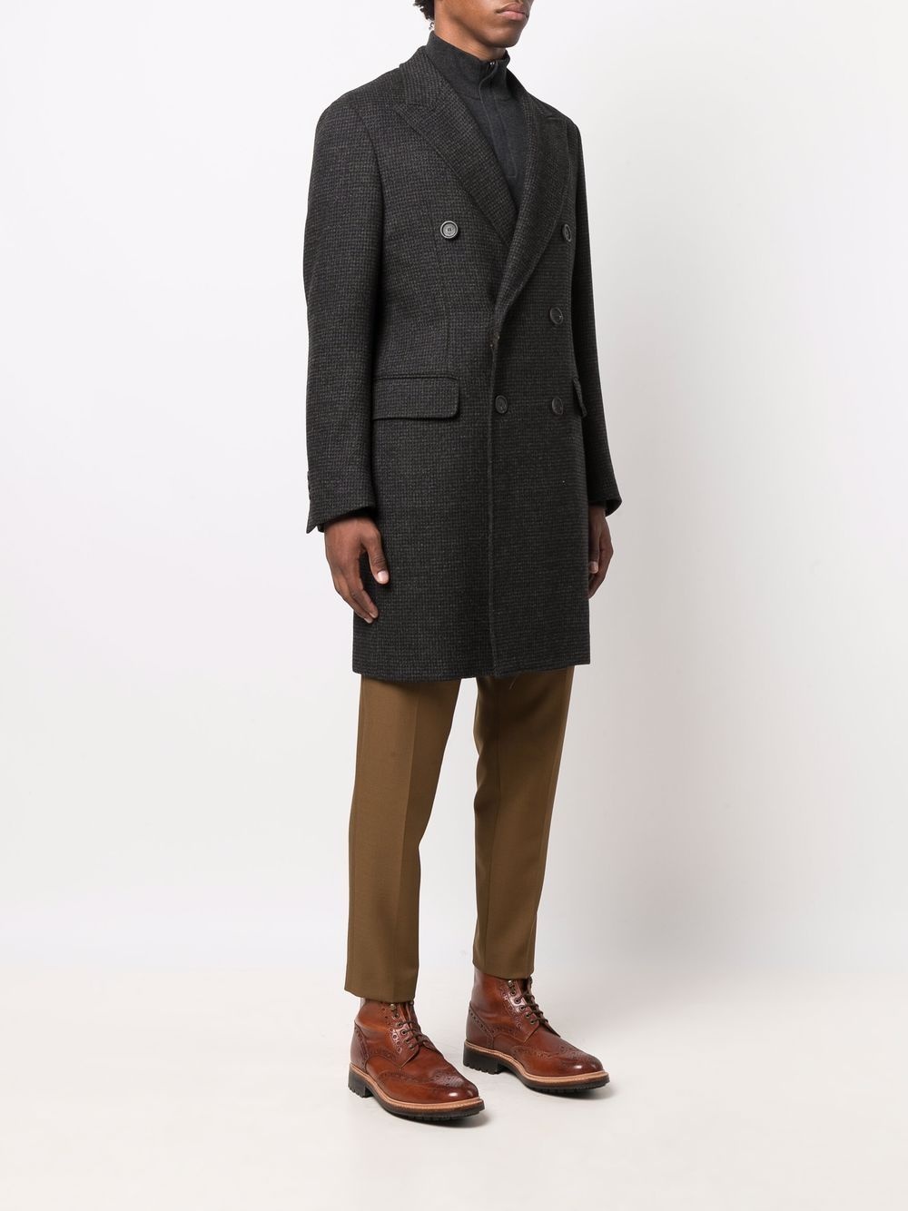 peak lapels double-breasted coat - 3