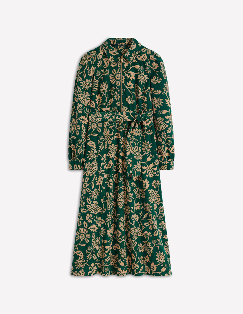 Adelaide Zip Cord Midi Dress-Emerald Night, Elaborate Vine 1