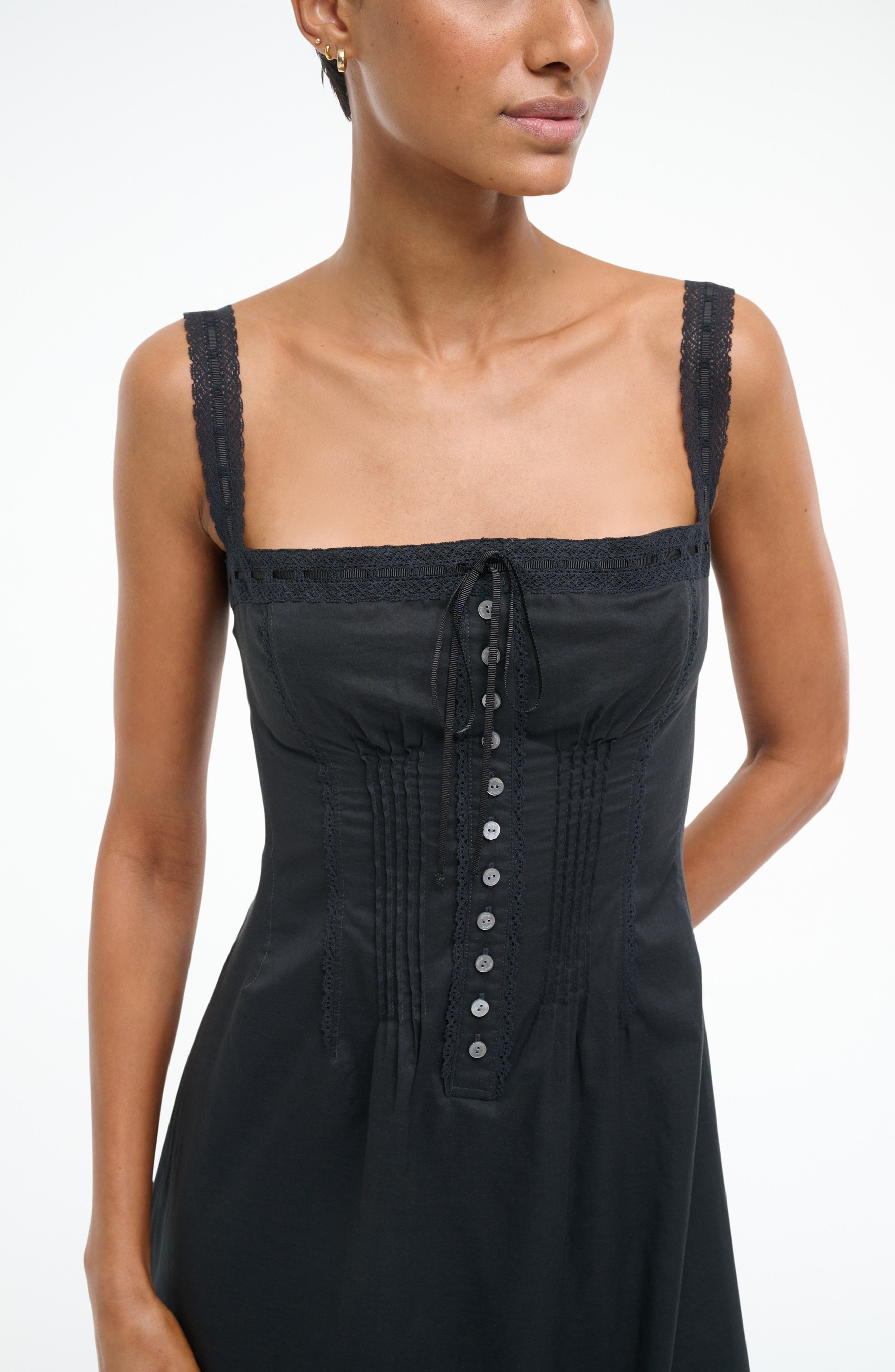 STAUD Matilde Lace Trim Midi Dress in Black at Nordstrom - 4