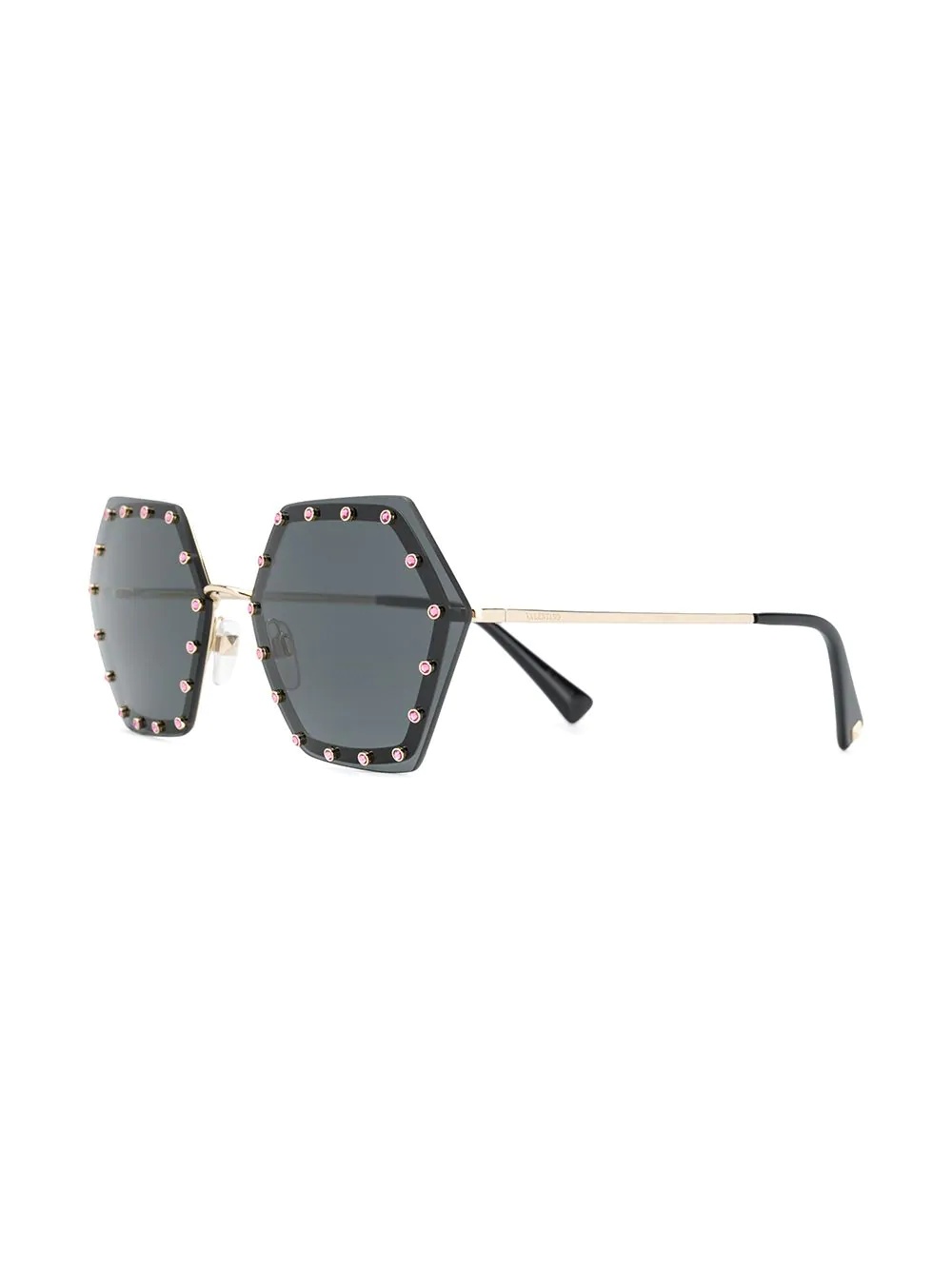 crystal embellished hexagonal shape sunglasses - 2