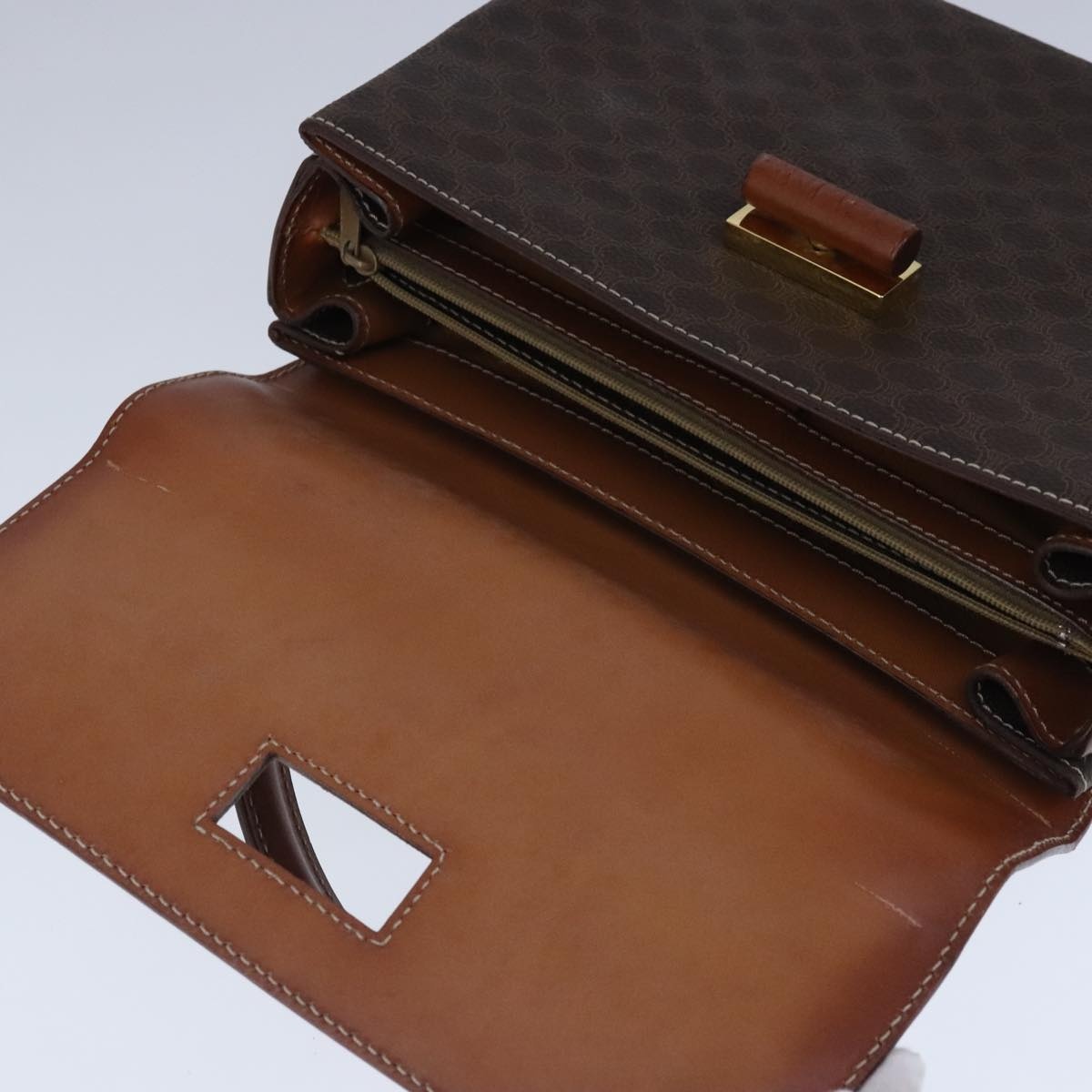 CELINE Macadam Canvas Hand Bag Pvc Leather Brown Gold - 16