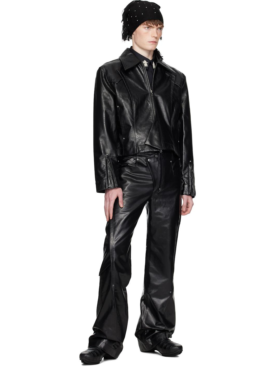 Black Kraner Cropped Leather Jacket - 4