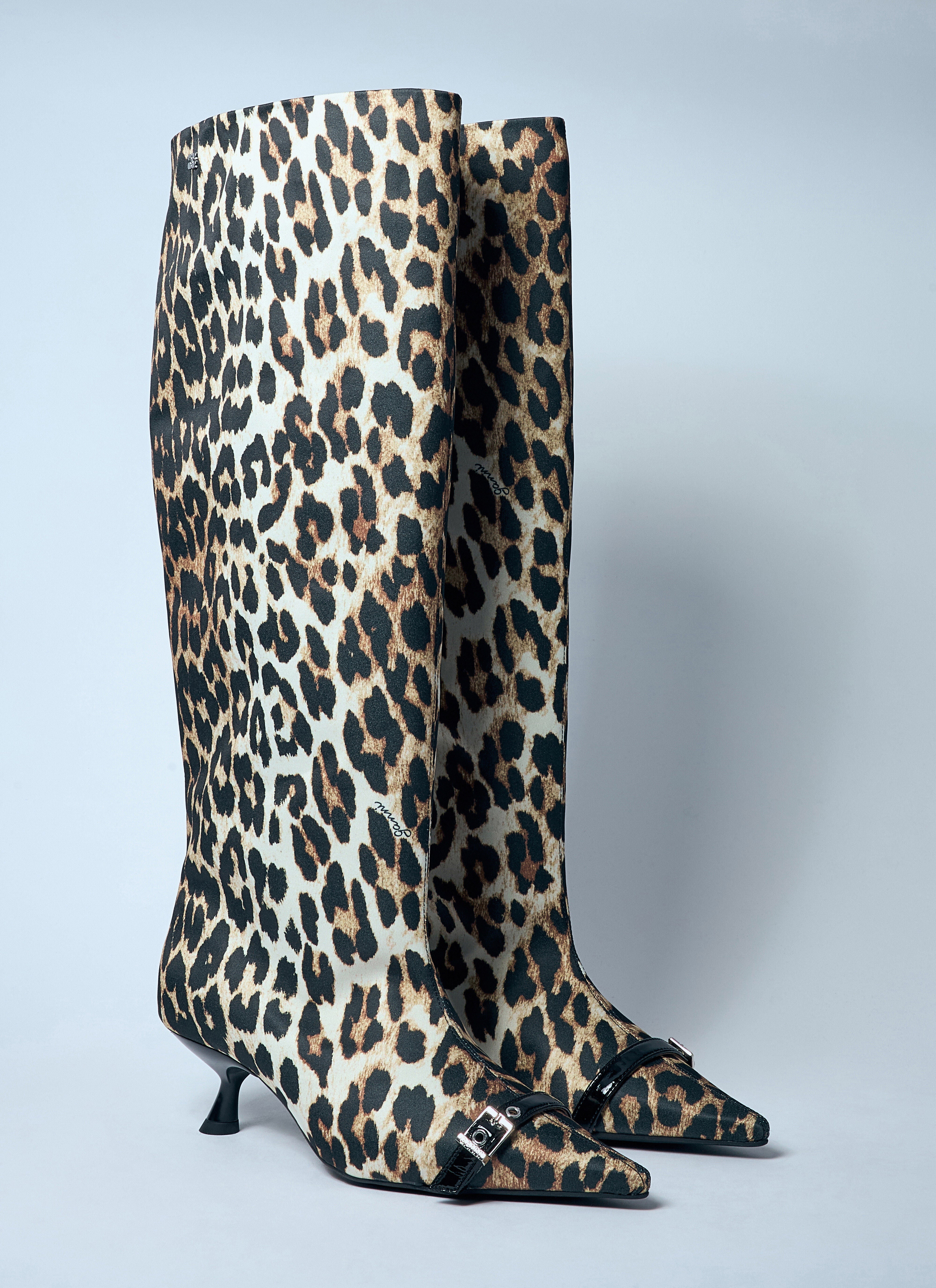 Ganni Women Leopard Eyelets Slouchy High Shaft Boots - 2
