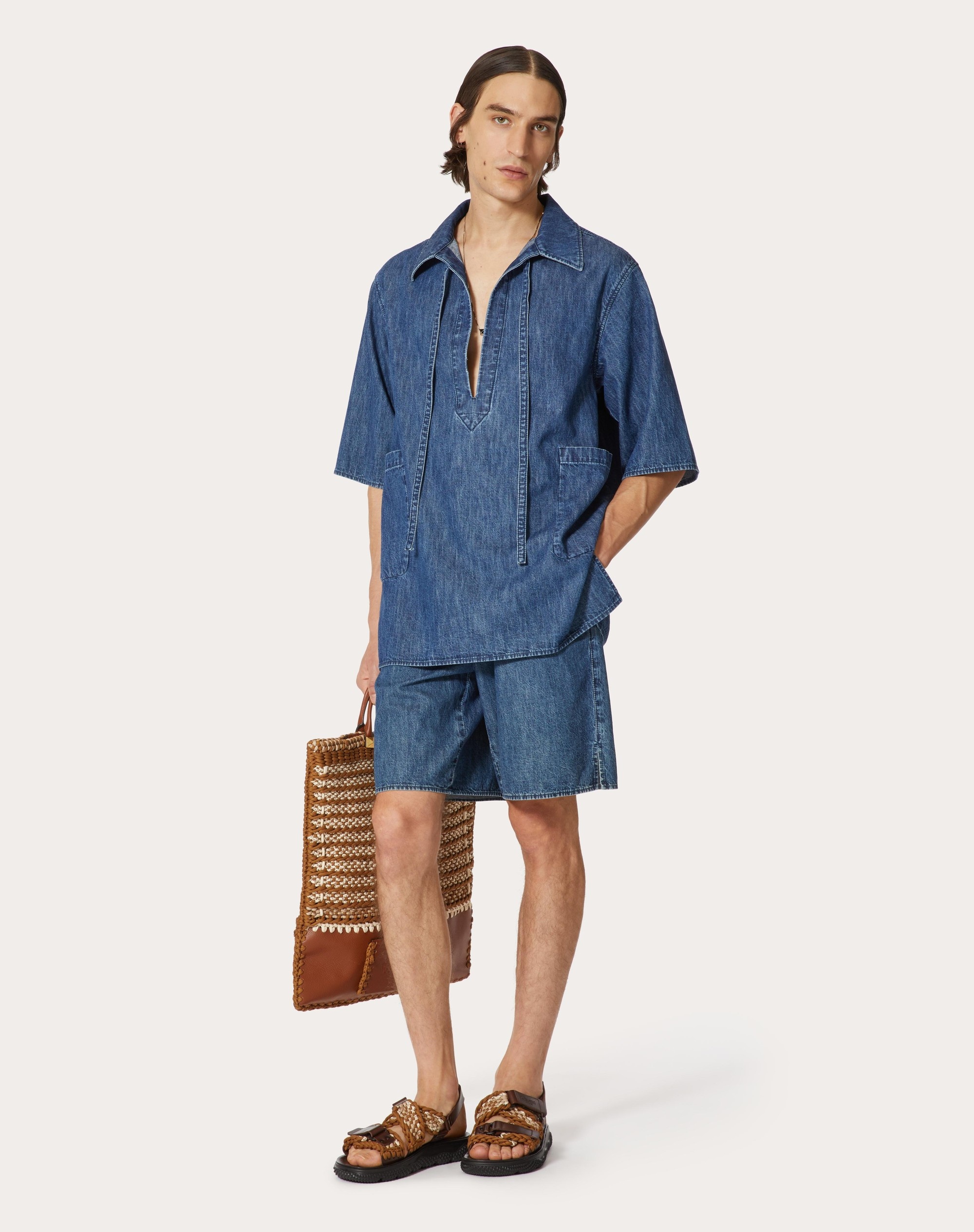 CHAMBRAY DENIM SHORTS - 2