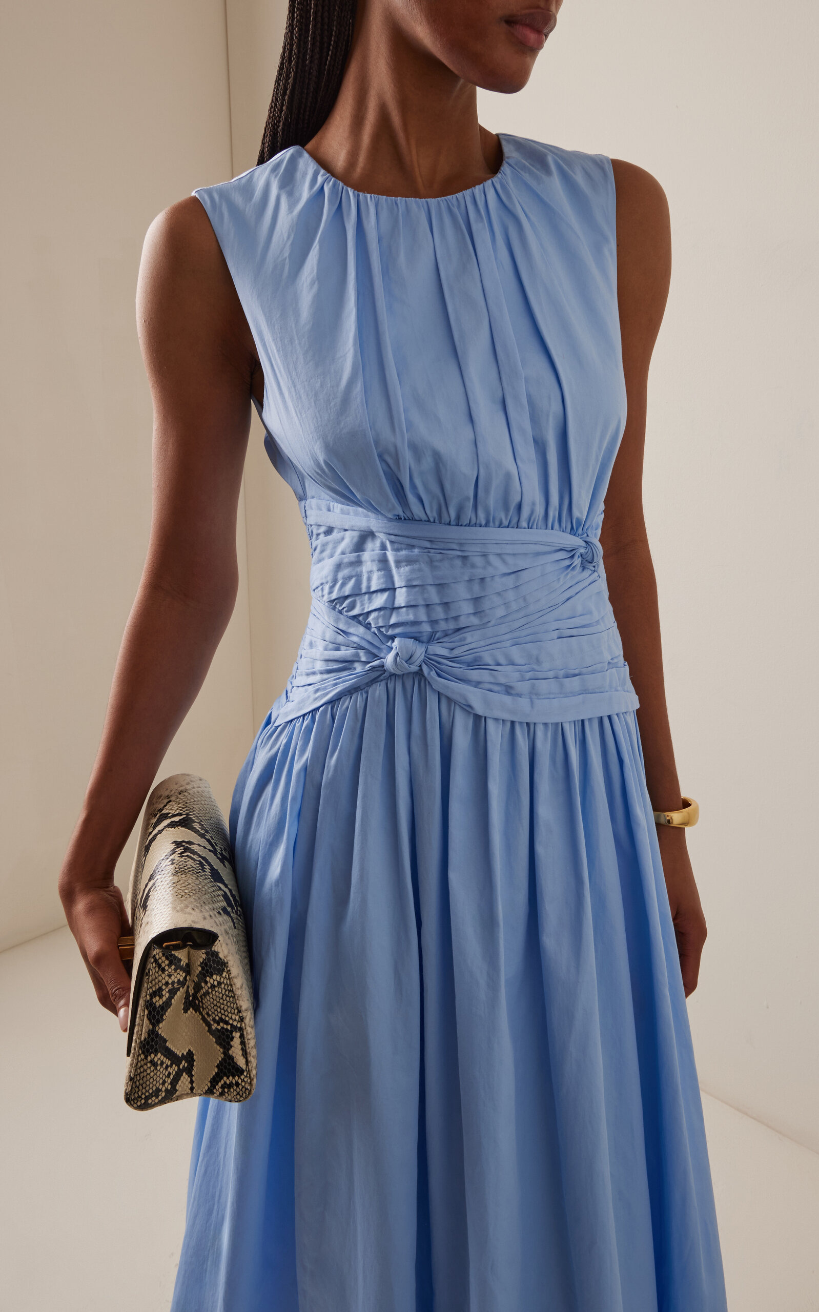 Agatha Knot-Waist Cotton Midi Dress blue - 3