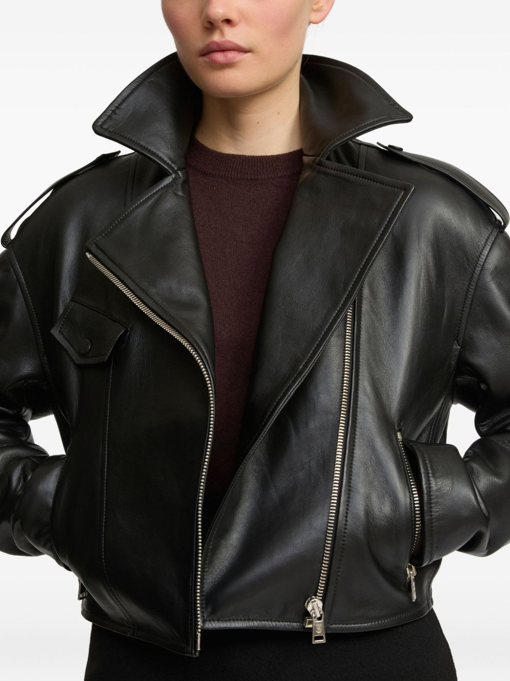 lambskin biker jacket - 5