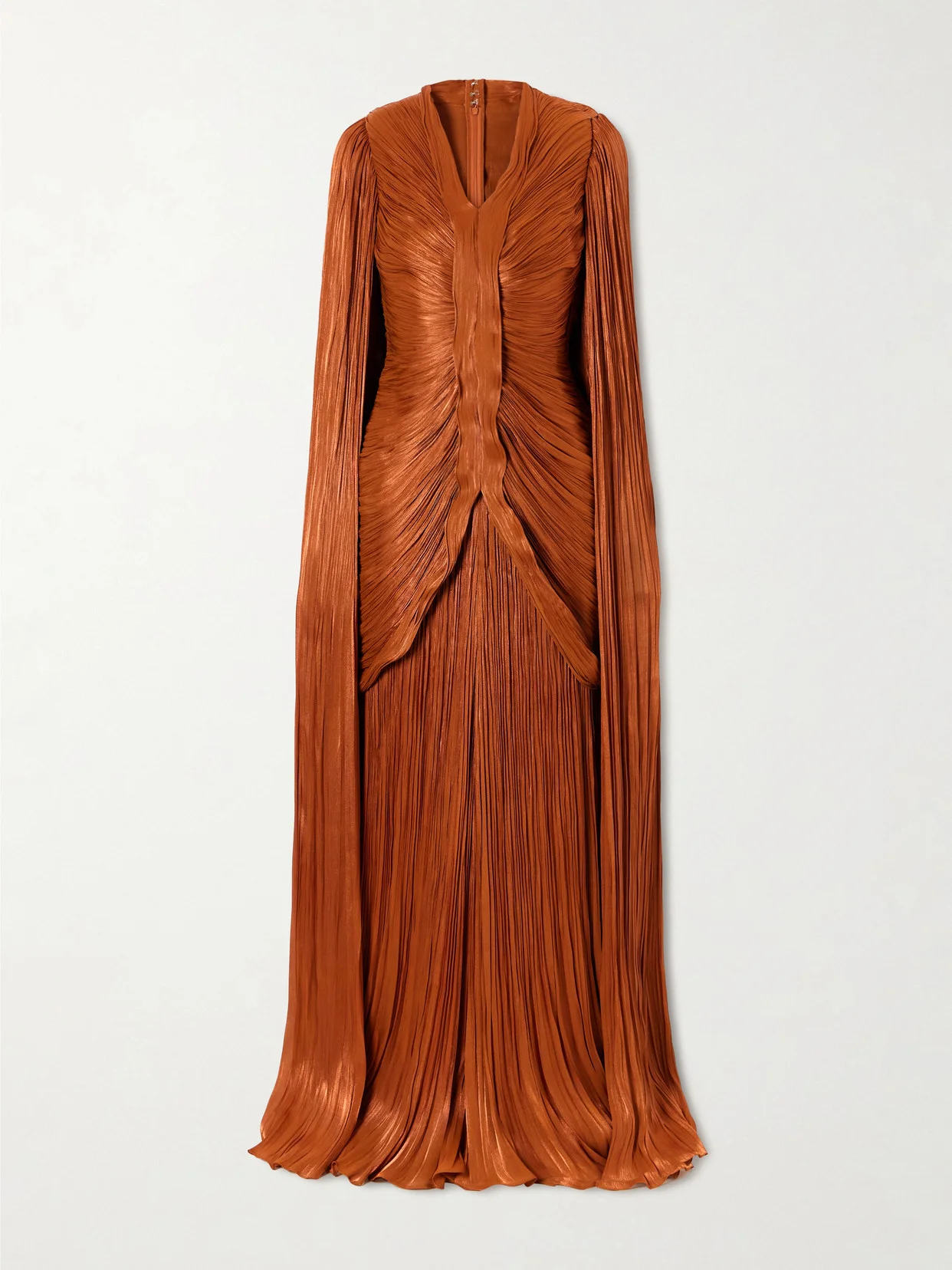 Pleated Ruched Satin Gown - 1