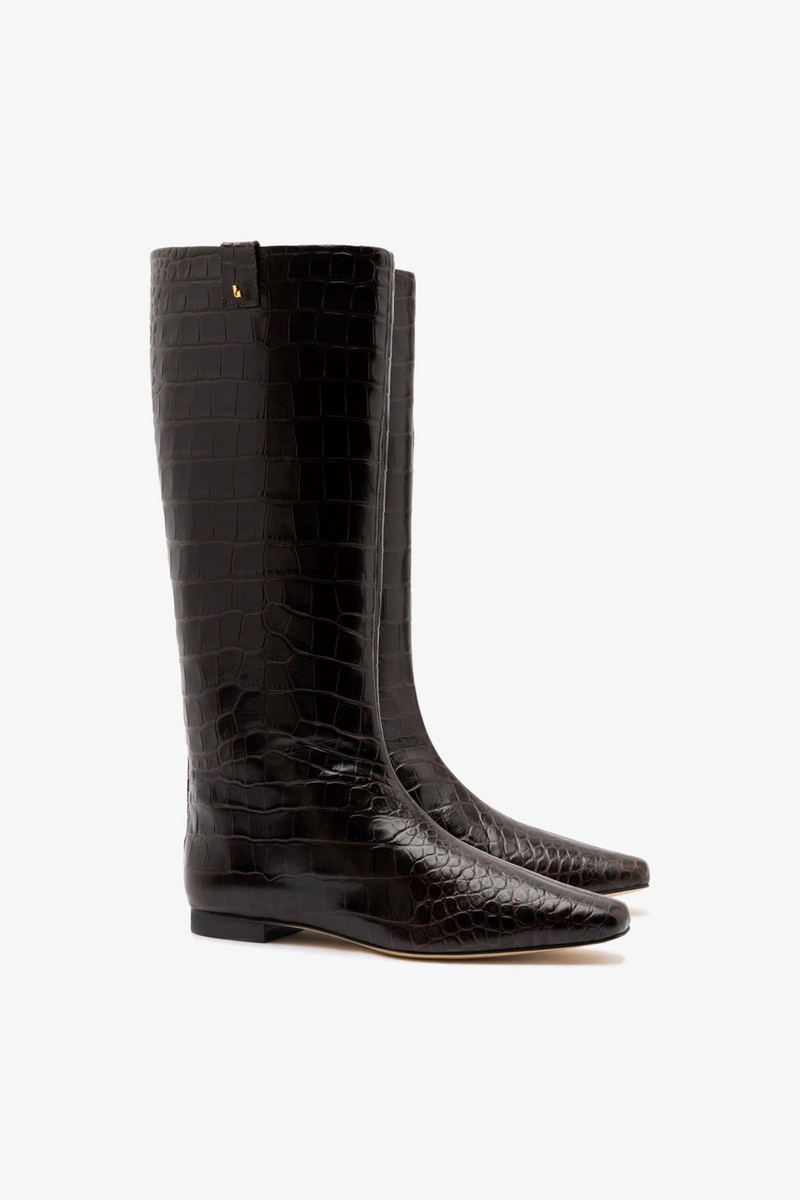 Larroudé Alexis Flat Boot In Brown Croc Leather outlook