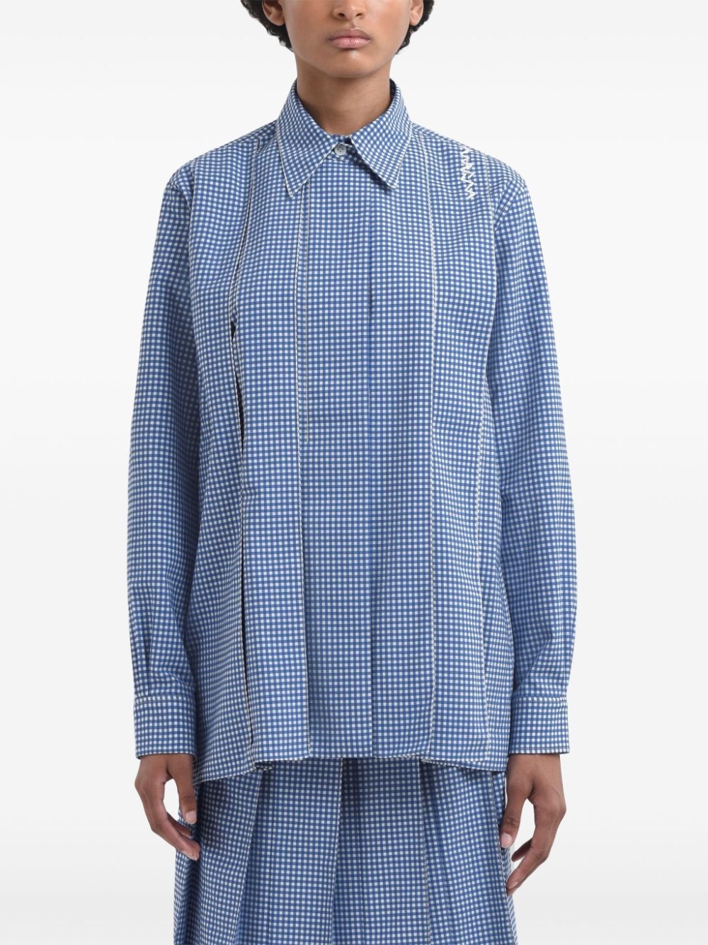 gingham-check pleated shirt - 2