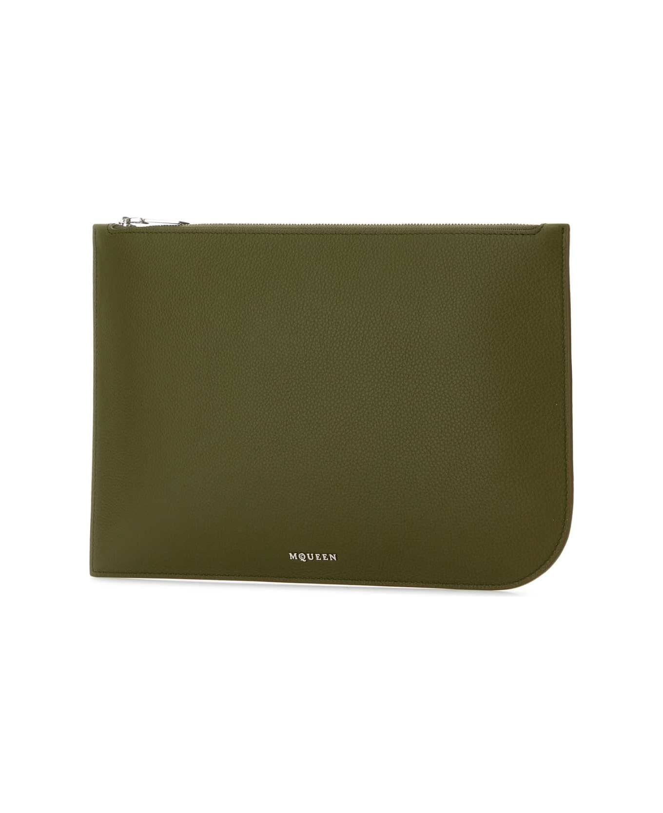Olive Green Leather Large Sling Pouch - 2