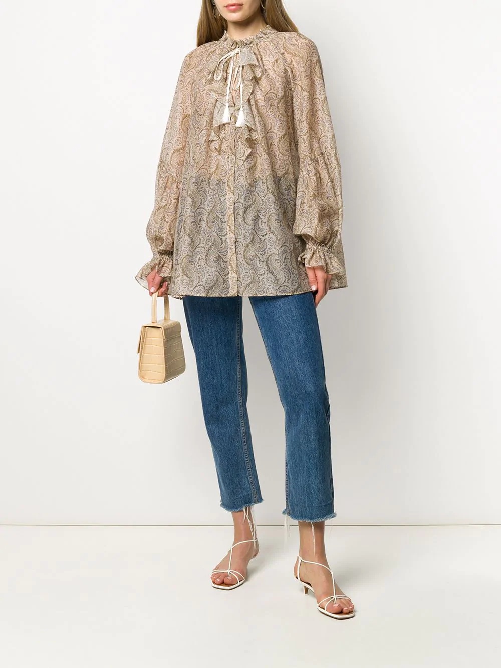 paisley ruffled neck blouse - 2