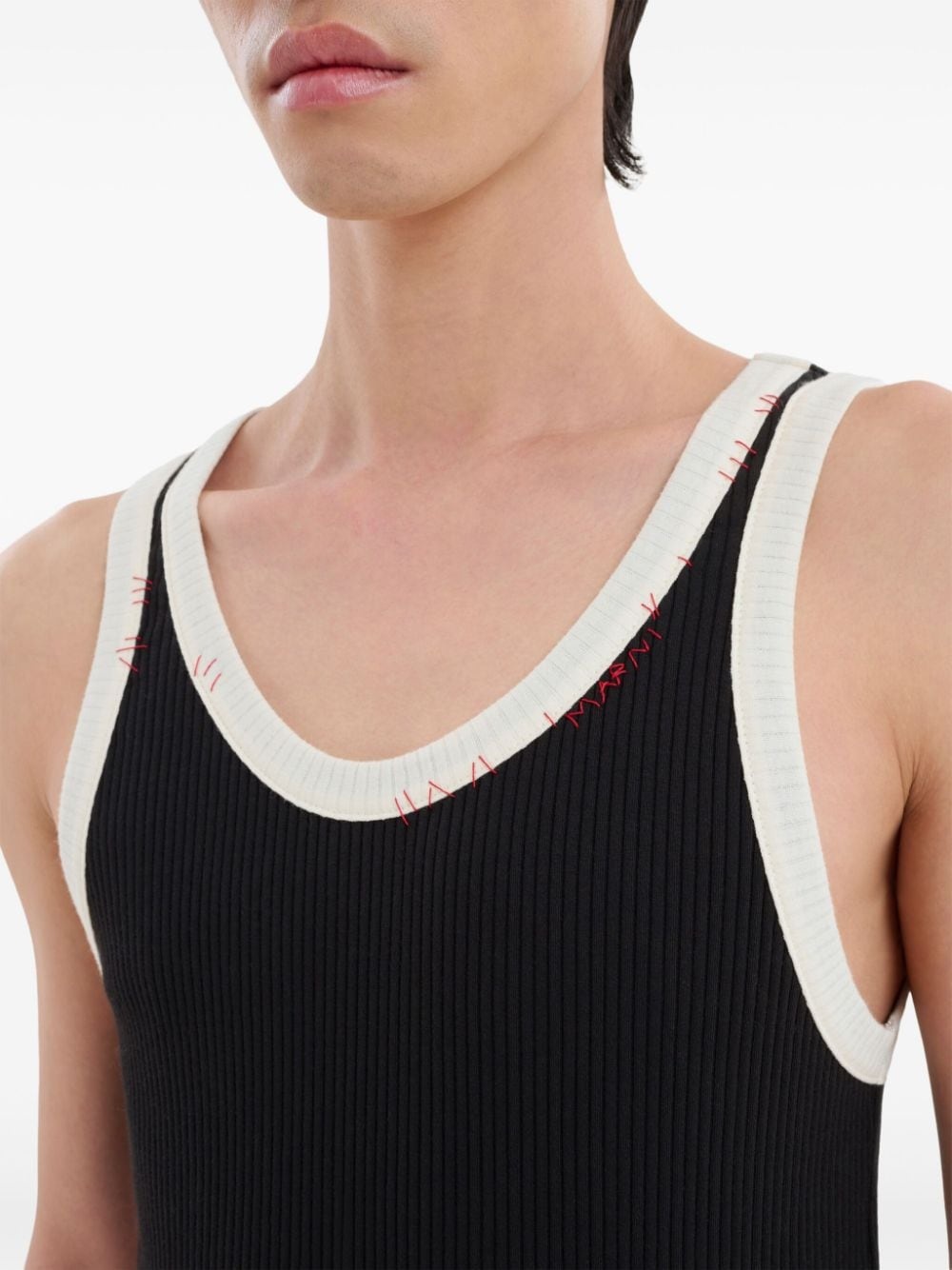 contrast-trim fine-ribbed tank top - 5