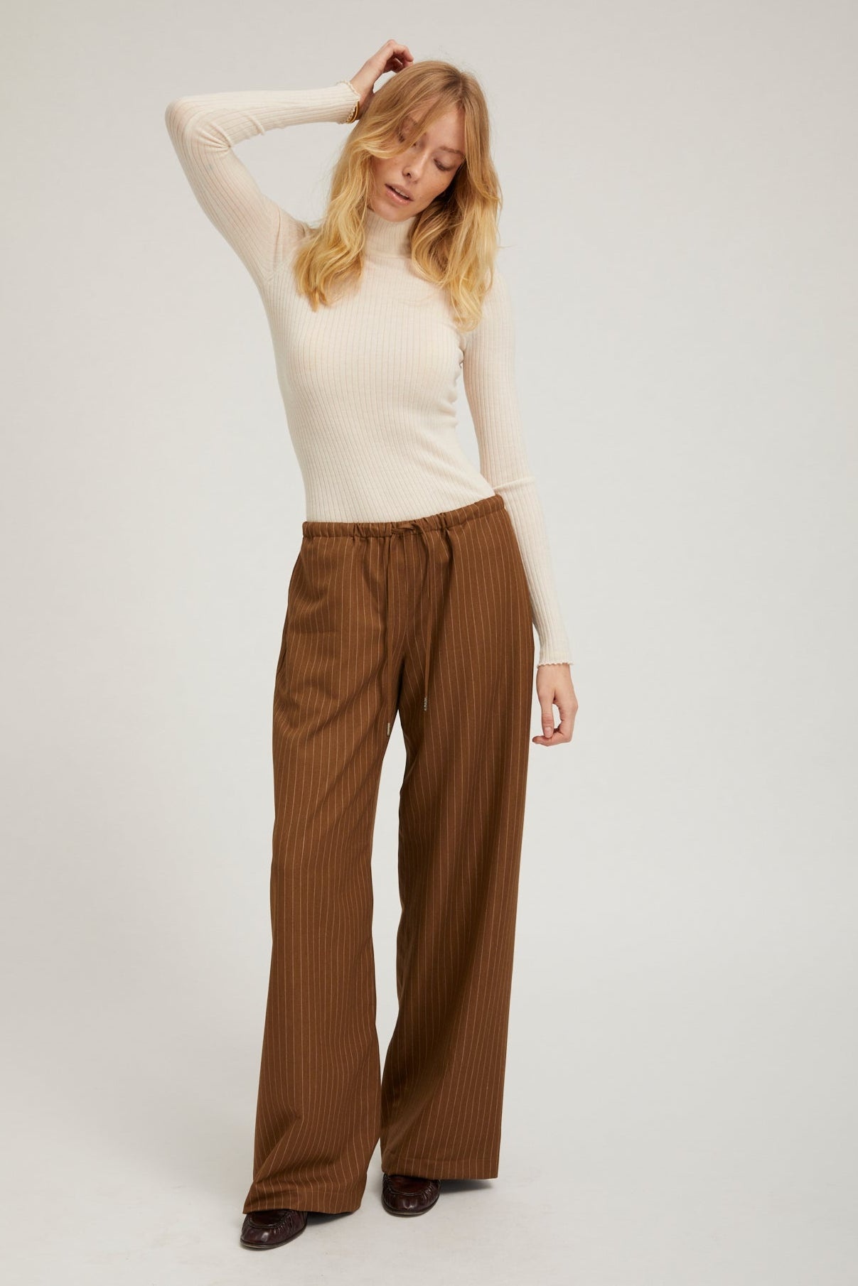 CAMEL STRIPE DRAWSTRING PANTS - 2