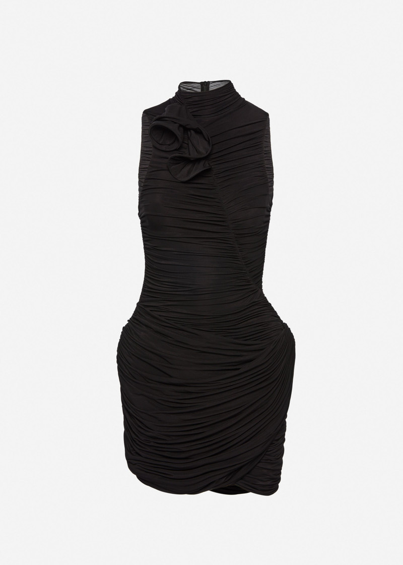 High-neck draped mini dress in black 1