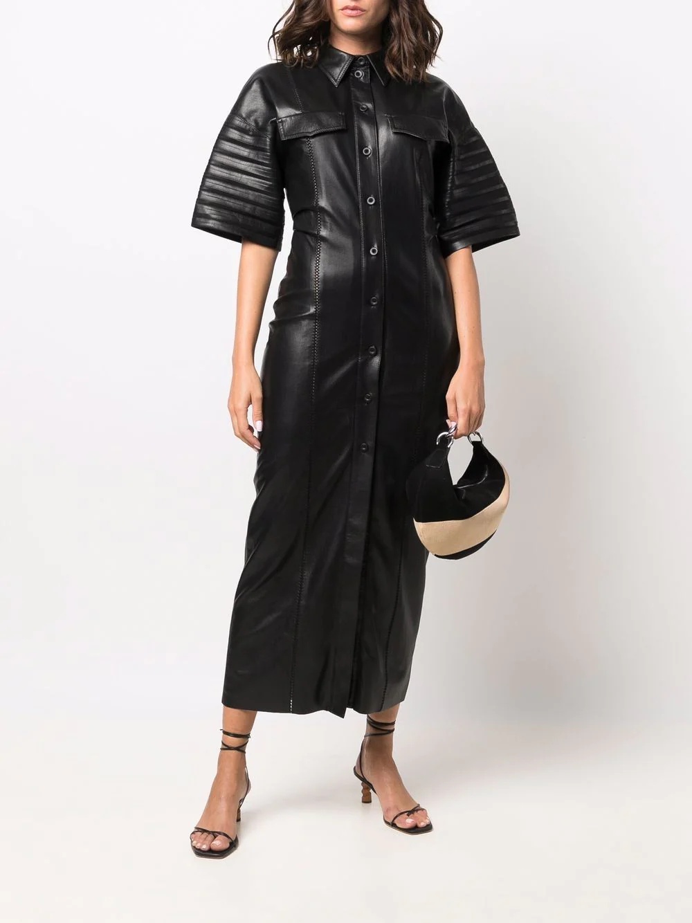 faux-leather fitted shirt dress - 2