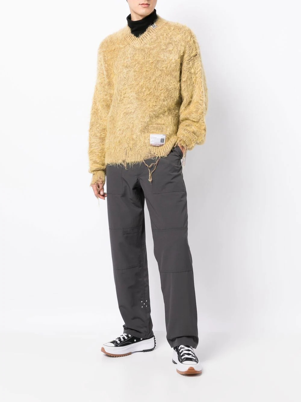 V-neck distressed wool-blend sweater - 2